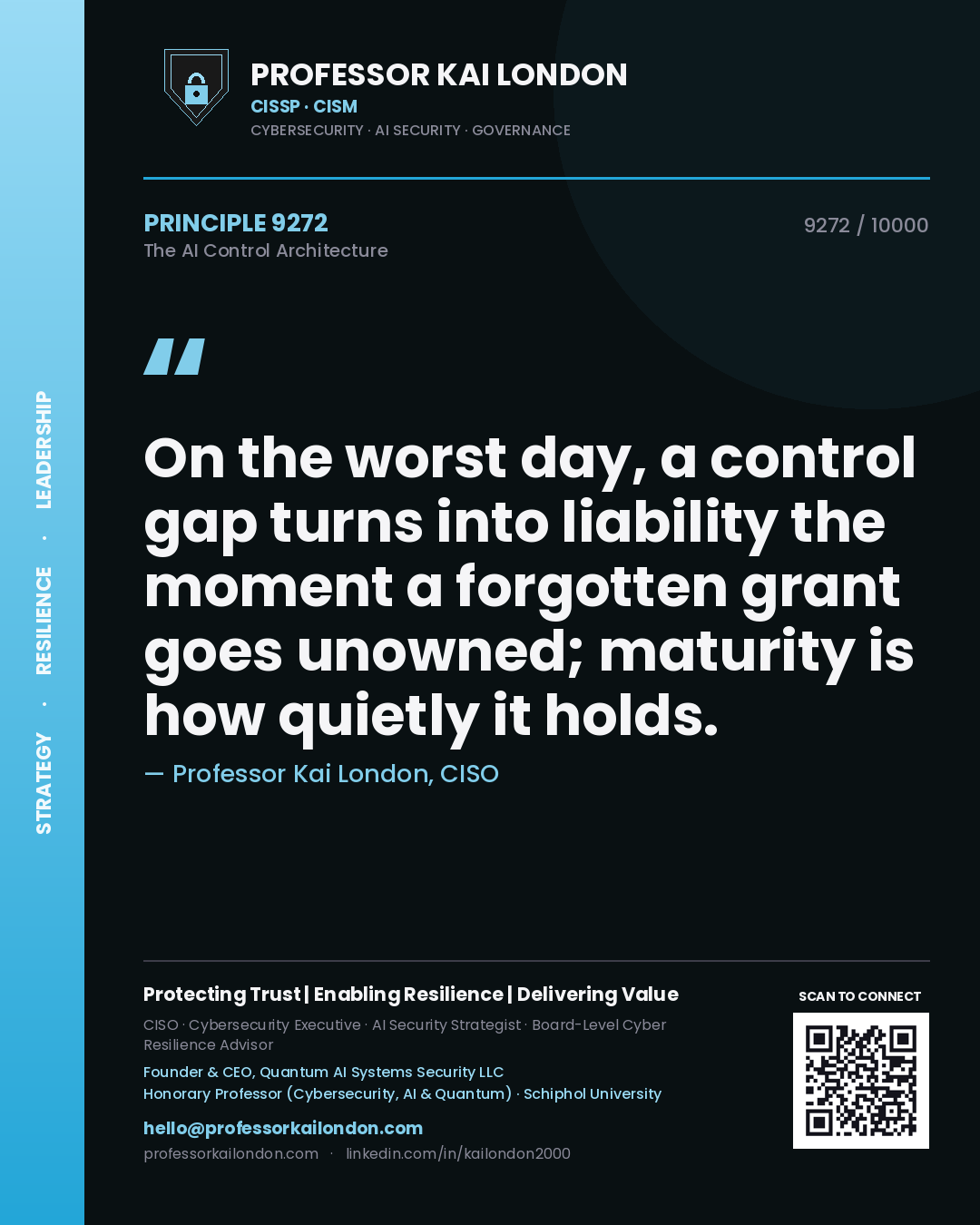 Professor Kai London principle 9272: On the worst day, a control gap turns into liability the moment a forgotten grant goes unowned; maturity is how quietly it holds.