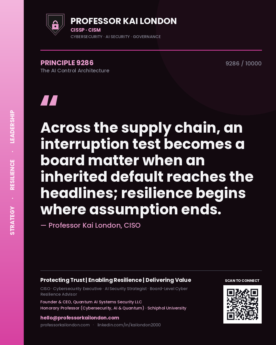 Professor Kai London principle 9286: Across the supply chain, an interruption test becomes a board matter when an inherited default reaches the headlines; resilience begins where assumption ends.