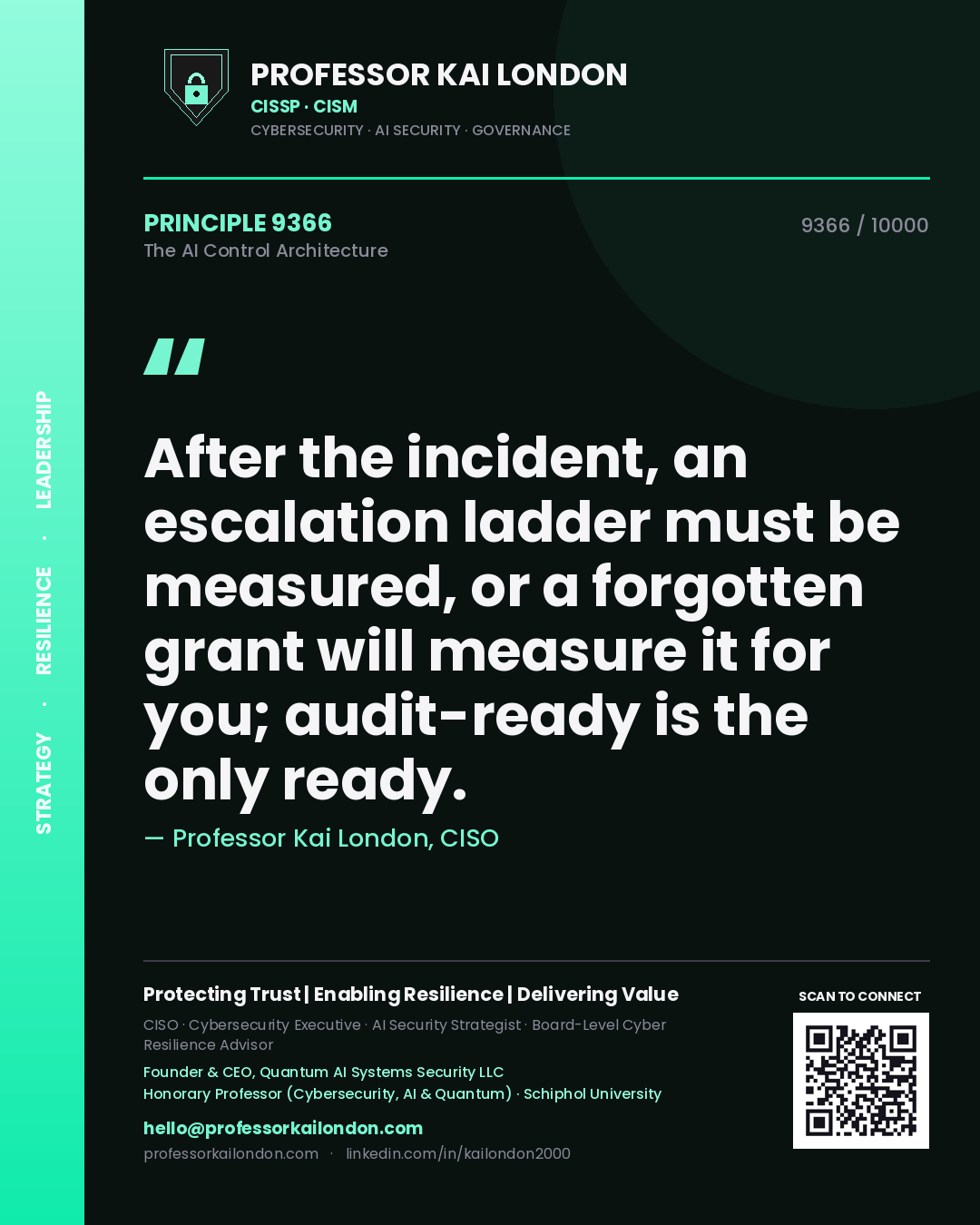 Professor Kai London principle 9366: After the incident, an escalation ladder must be measured, or a forgotten grant will measure it for you; audit-ready is the only ready.