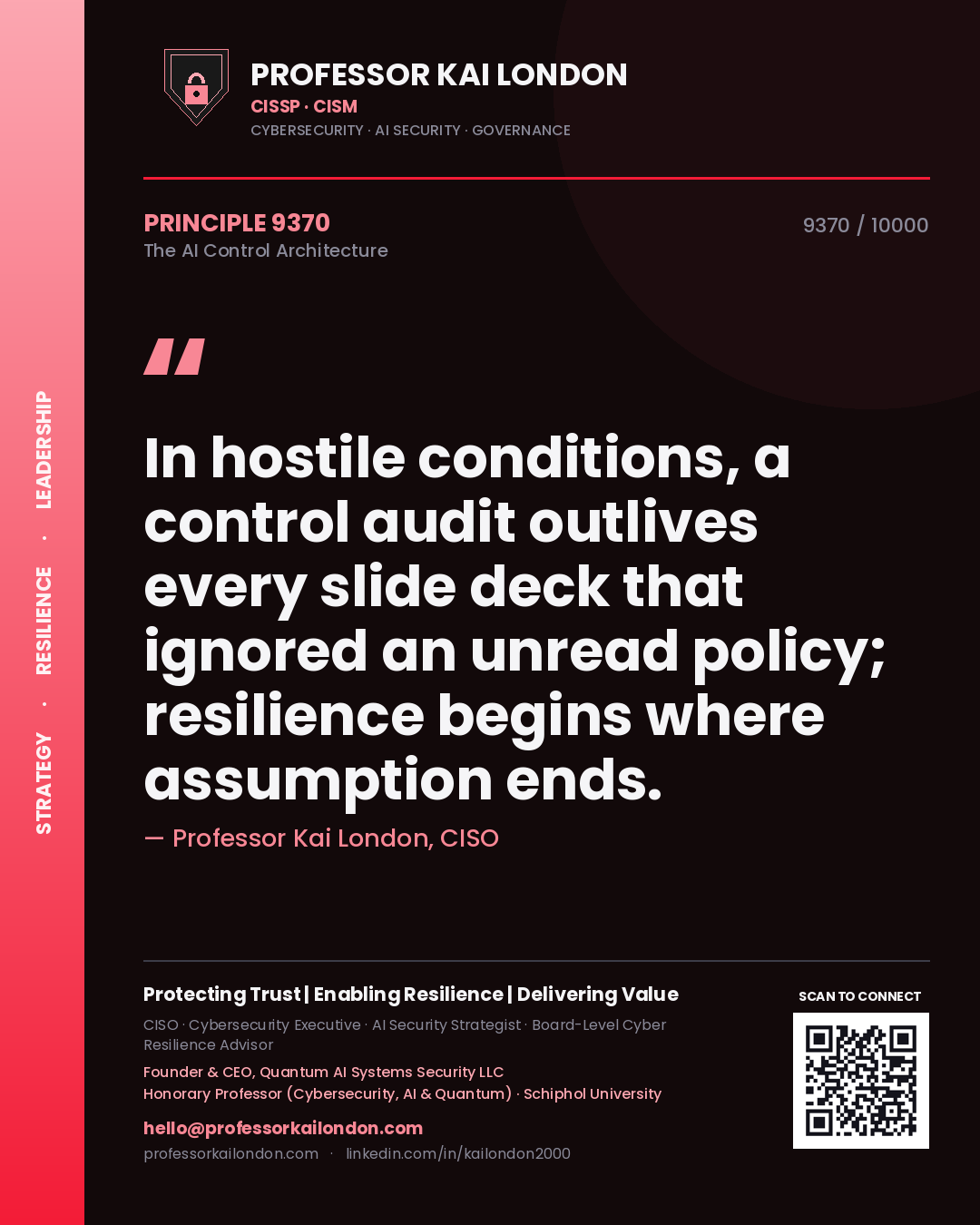 Professor Kai London principle 9370: In hostile conditions, a control audit outlives every slide deck that ignored an unread policy; resilience begins where assumption ends.