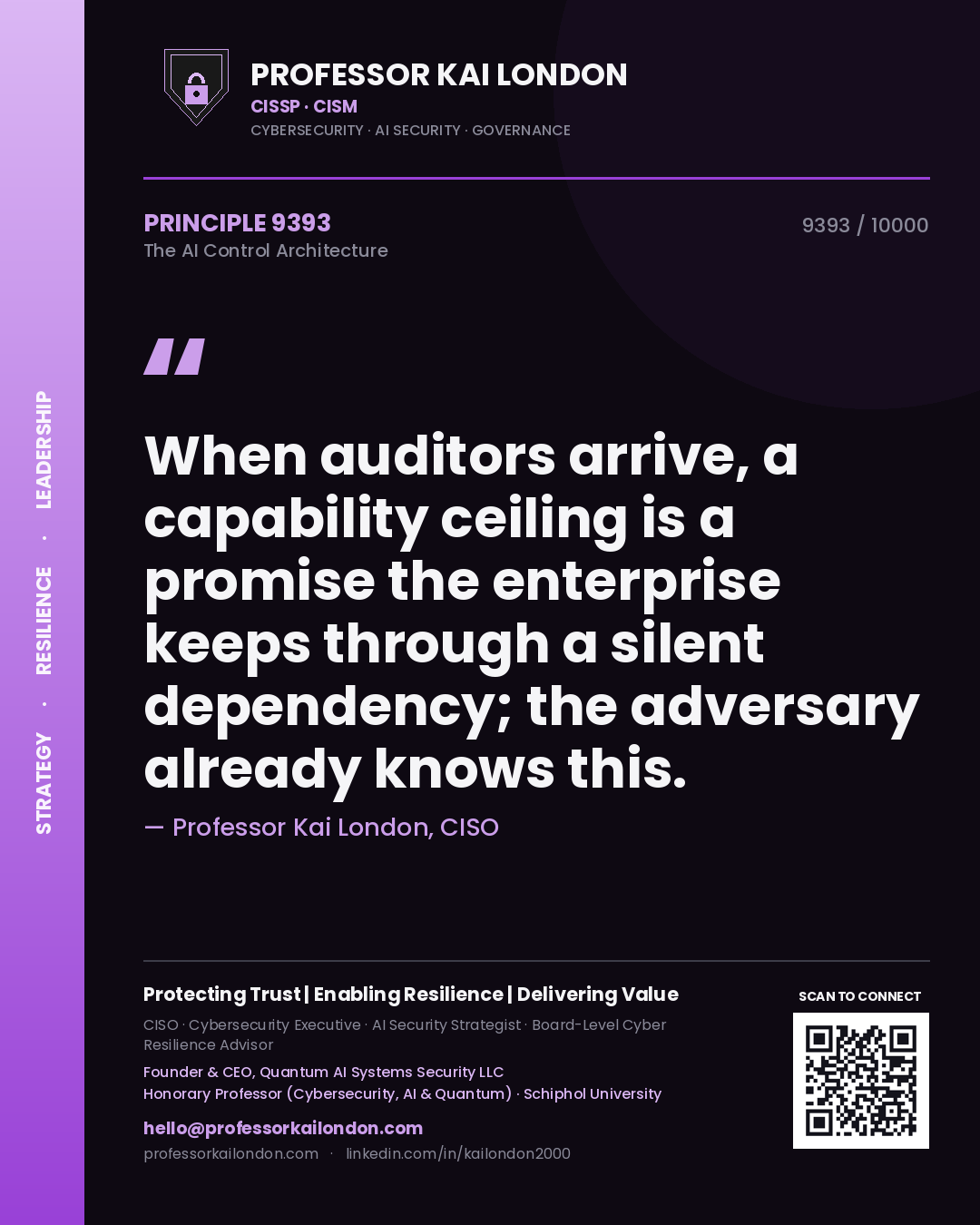 Professor Kai London principle 9393: When auditors arrive, a capability ceiling is a promise the enterprise keeps through a silent dependency; the adversary already knows this.