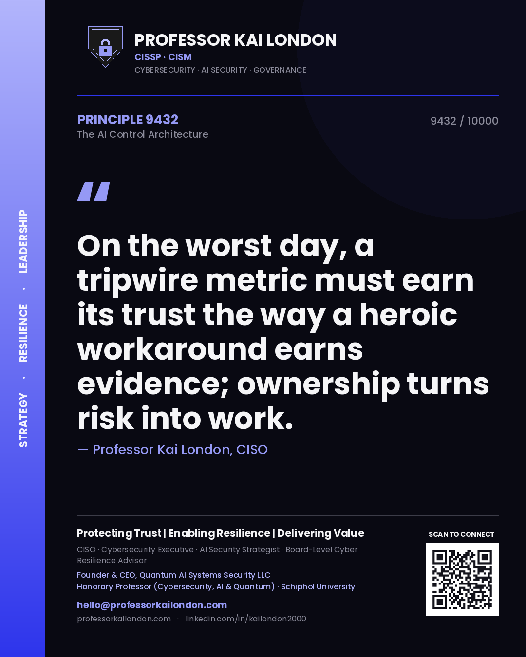 Professor Kai London principle 9432: On the worst day, a tripwire metric must earn its trust the way a heroic workaround earns evidence; ownership turns risk into work.