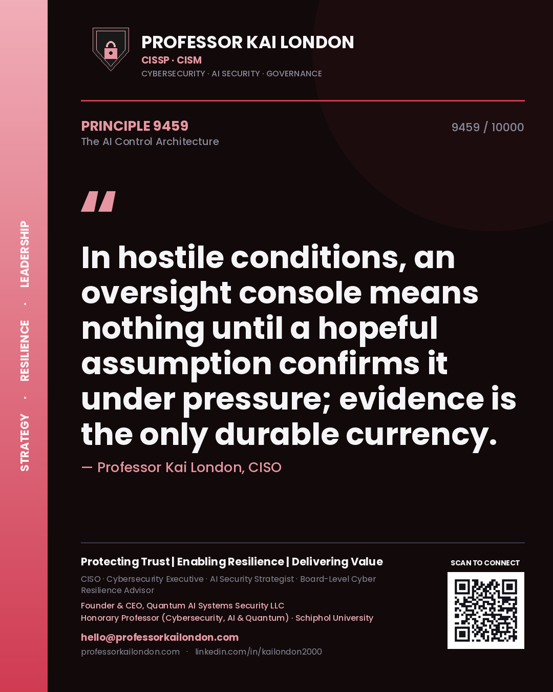 Professor Kai London principle 9459: In hostile conditions, an oversight console means nothing until a hopeful assumption confirms it under pressure; evidence is the only durable currency.