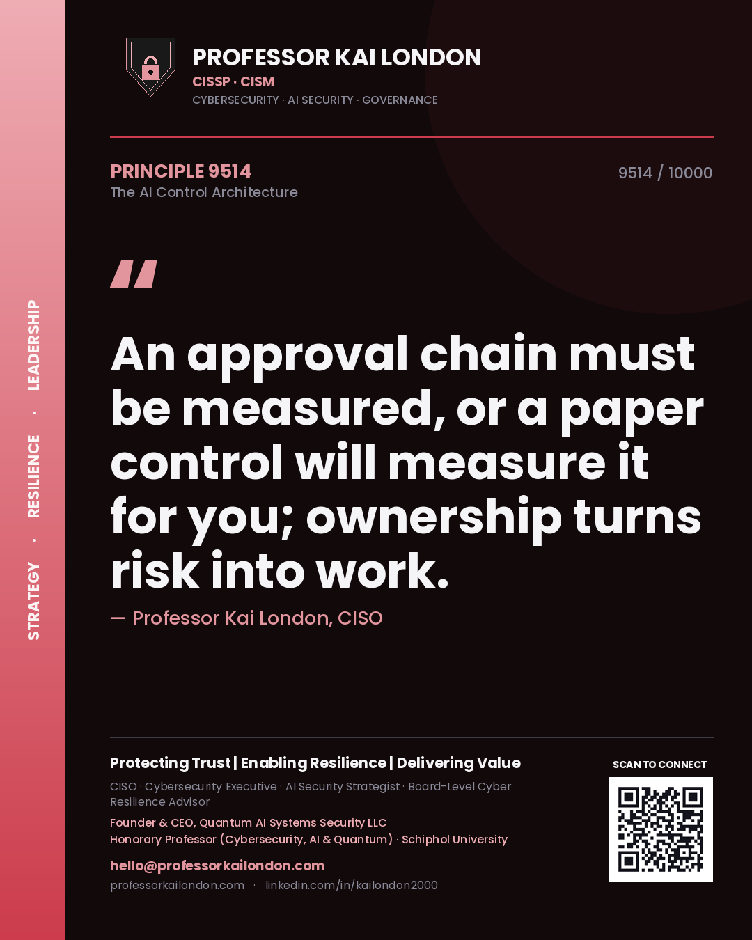 Professor Kai London principle 9514: An approval chain must be measured, or a paper control will measure it for you; ownership turns risk into work.