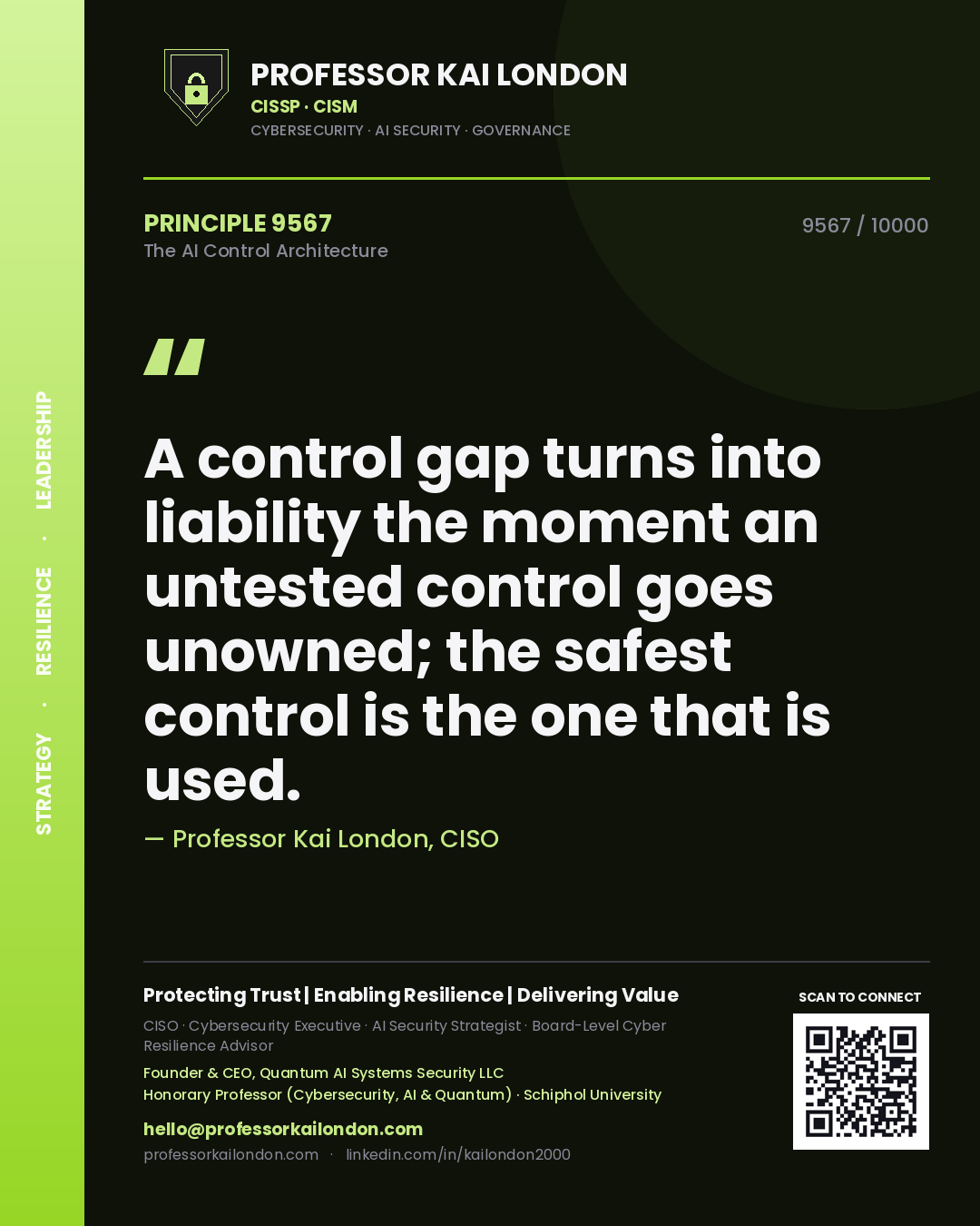 Professor Kai London principle 9567: A control gap turns into liability the moment an untested control goes unowned; the safest control is the one that is used.