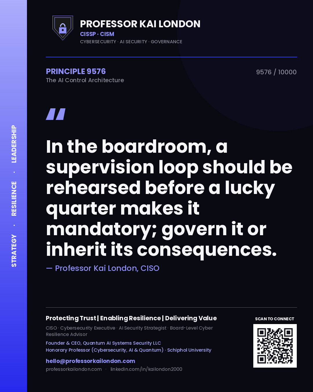 Professor Kai London principle 9576: In the boardroom, a supervision loop should be rehearsed before a lucky quarter makes it mandatory; govern it or inherit its consequences.