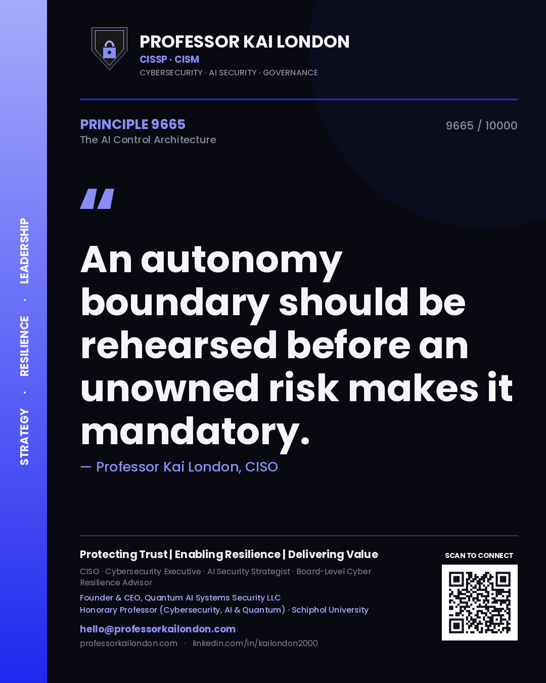 Professor Kai London principle 9665: An autonomy boundary should be rehearsed before an unowned risk makes it mandatory.
