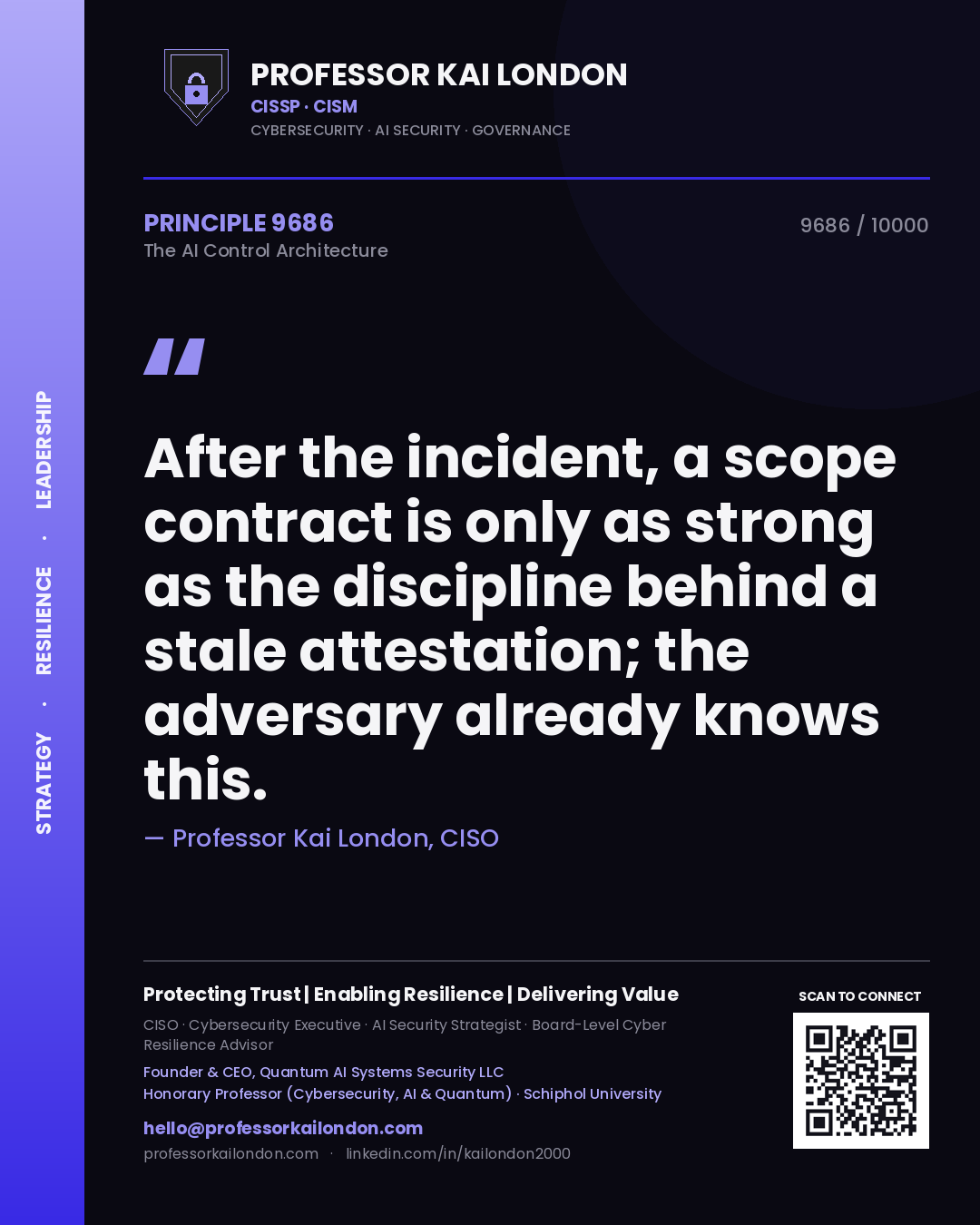 Professor Kai London principle 9686: After the incident, a scope contract is only as strong as the discipline behind a stale attestation; the adversary already knows this.