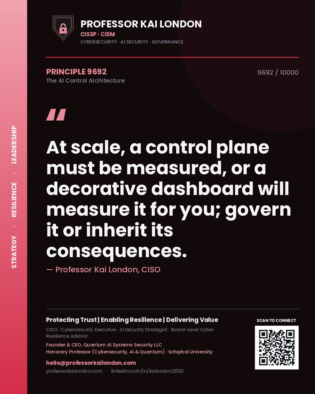 Professor Kai London principle 9692: At scale, a control plane must be measured, or a decorative dashboard will measure it for you; govern it or inherit its consequences.