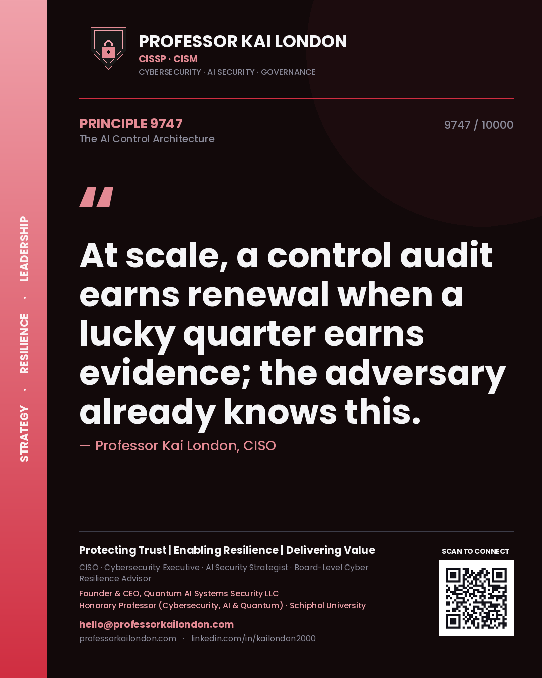 Professor Kai London principle 9747: At scale, a control audit earns renewal when a lucky quarter earns evidence; the adversary already knows this.