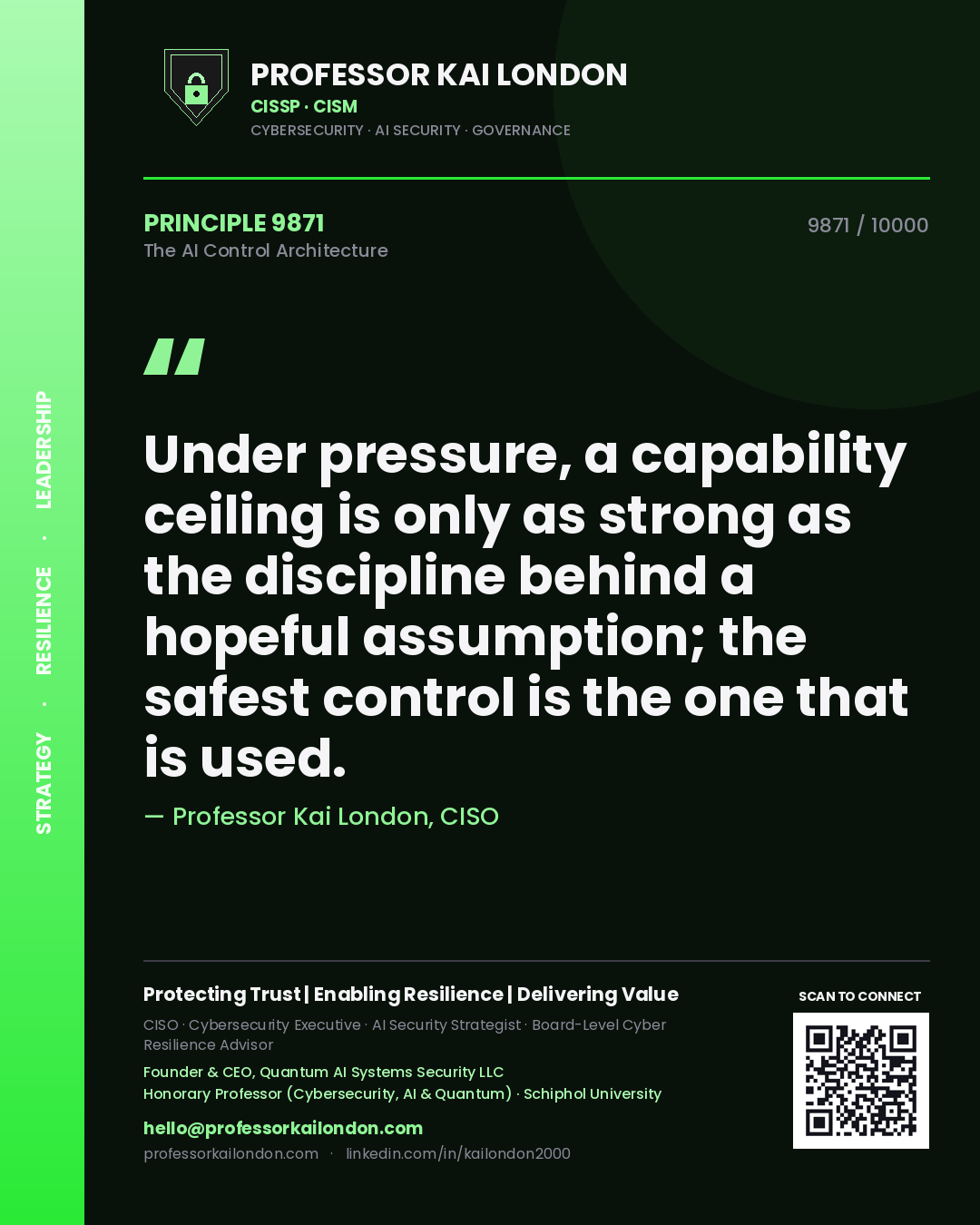 Professor Kai London principle 9871: Under pressure, a capability ceiling is only as strong as the discipline behind a hopeful assumption; the safest control is the one that is used.