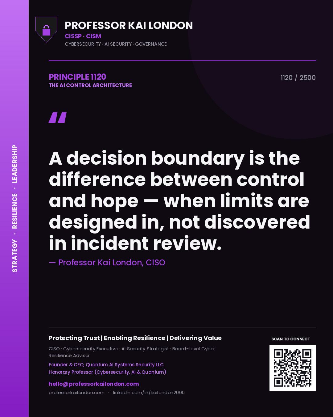 Professor Kai London principle 1120: A decision boundary is the difference between control and hope — when limits are designed in, not discovered in incident review.