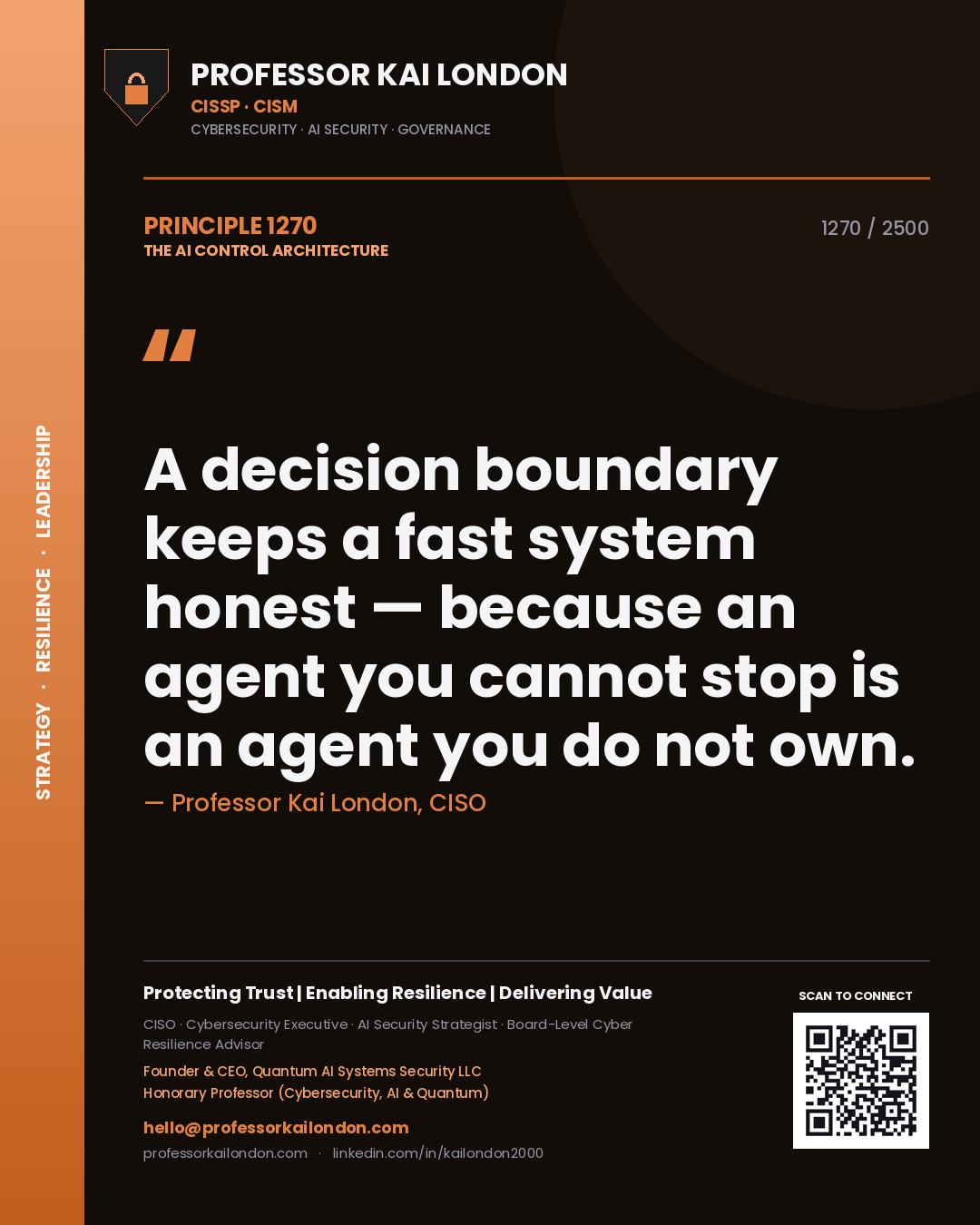 Professor Kai London principle 1270: A decision boundary keeps a fast system honest — because an agent you cannot stop is an agent you do not own.