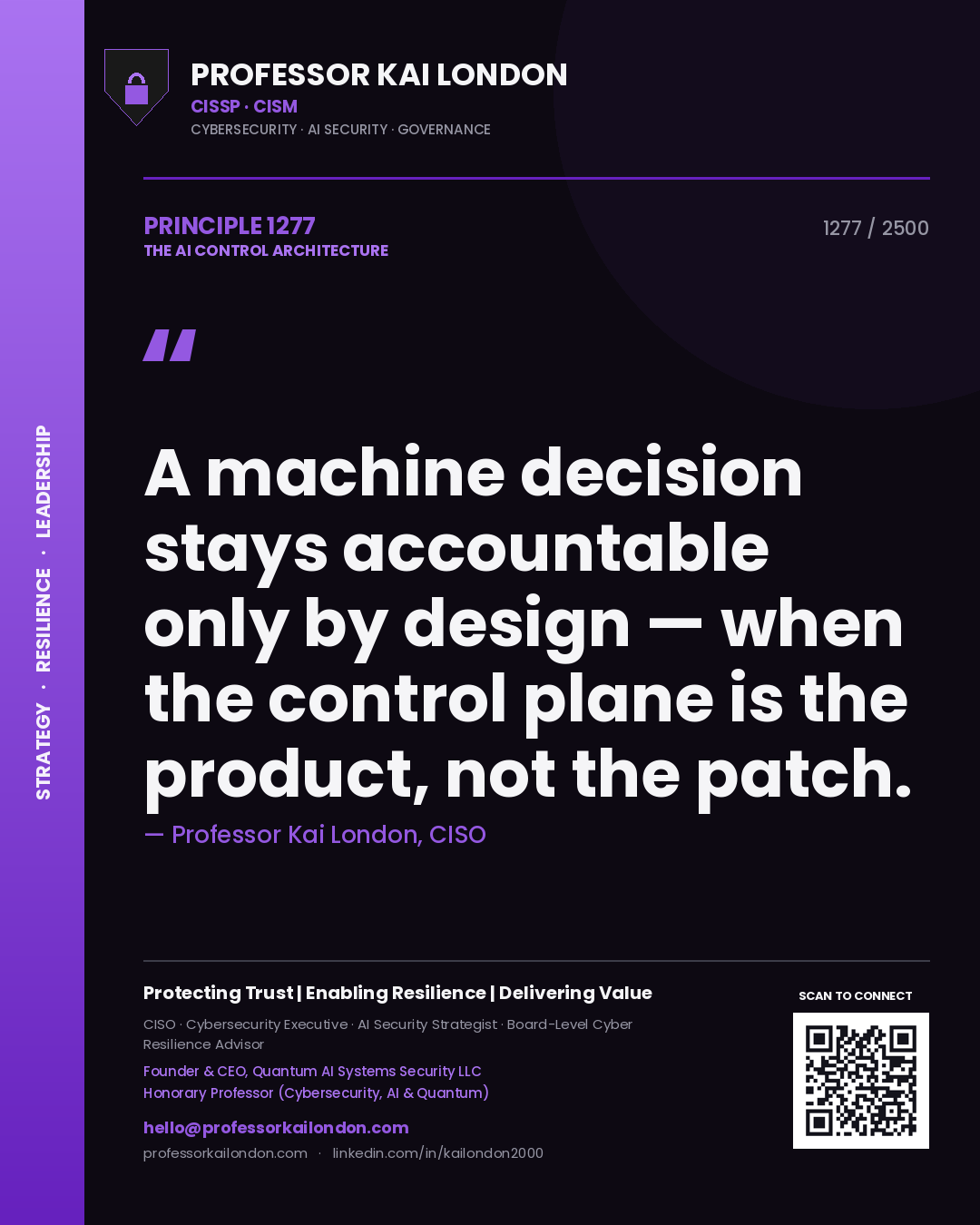 Professor Kai London principle 1277: A machine decision stays accountable only by design — when the control plane is the product, not the patch.