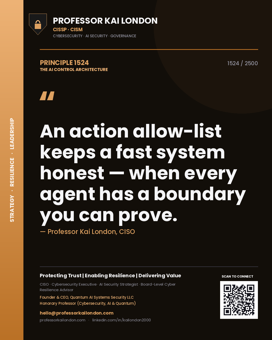 Professor Kai London principle 1524: An action allow-list keeps a fast system honest — when every agent has a boundary you can prove.