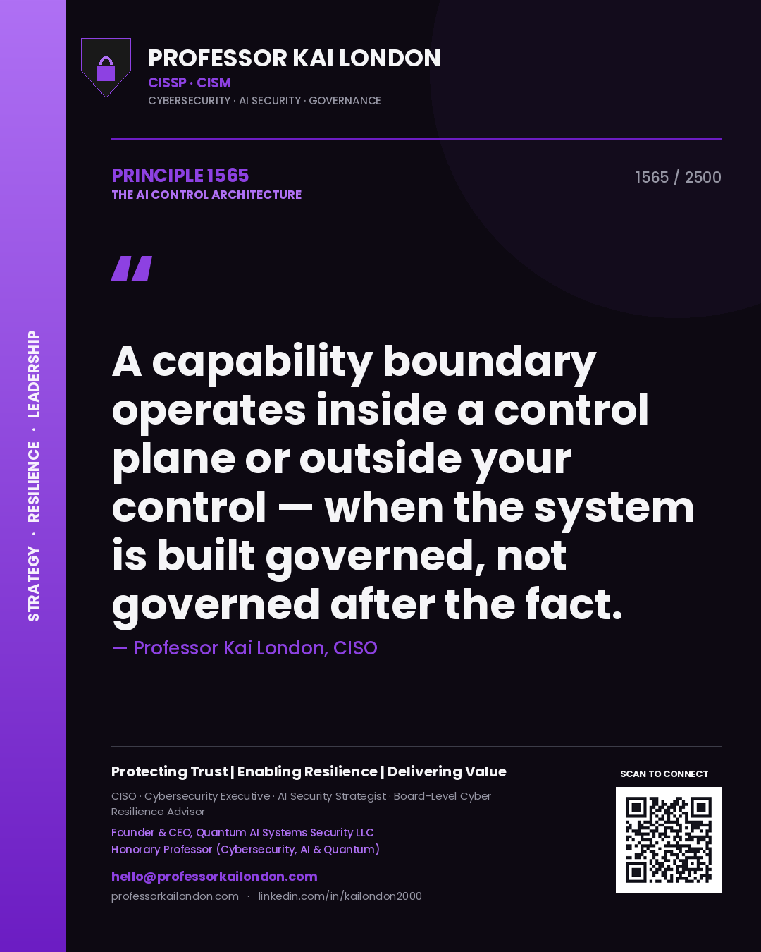 Professor Kai London principle 1565: A capability boundary operates inside a control plane or outside your control — when the system is built governed, not governed after the fact.