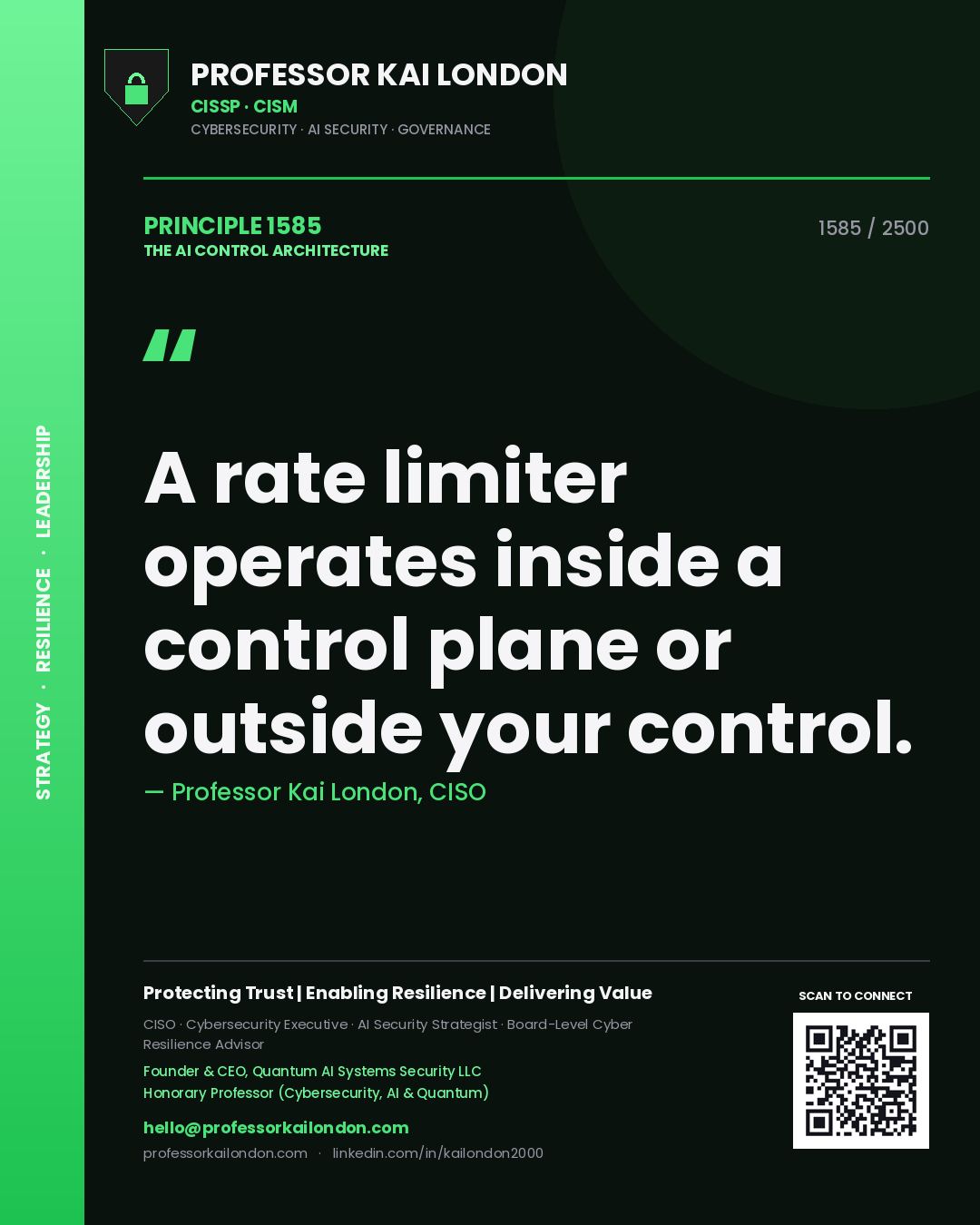 Professor Kai London principle 1585: A rate limiter operates inside a control plane or outside your control.