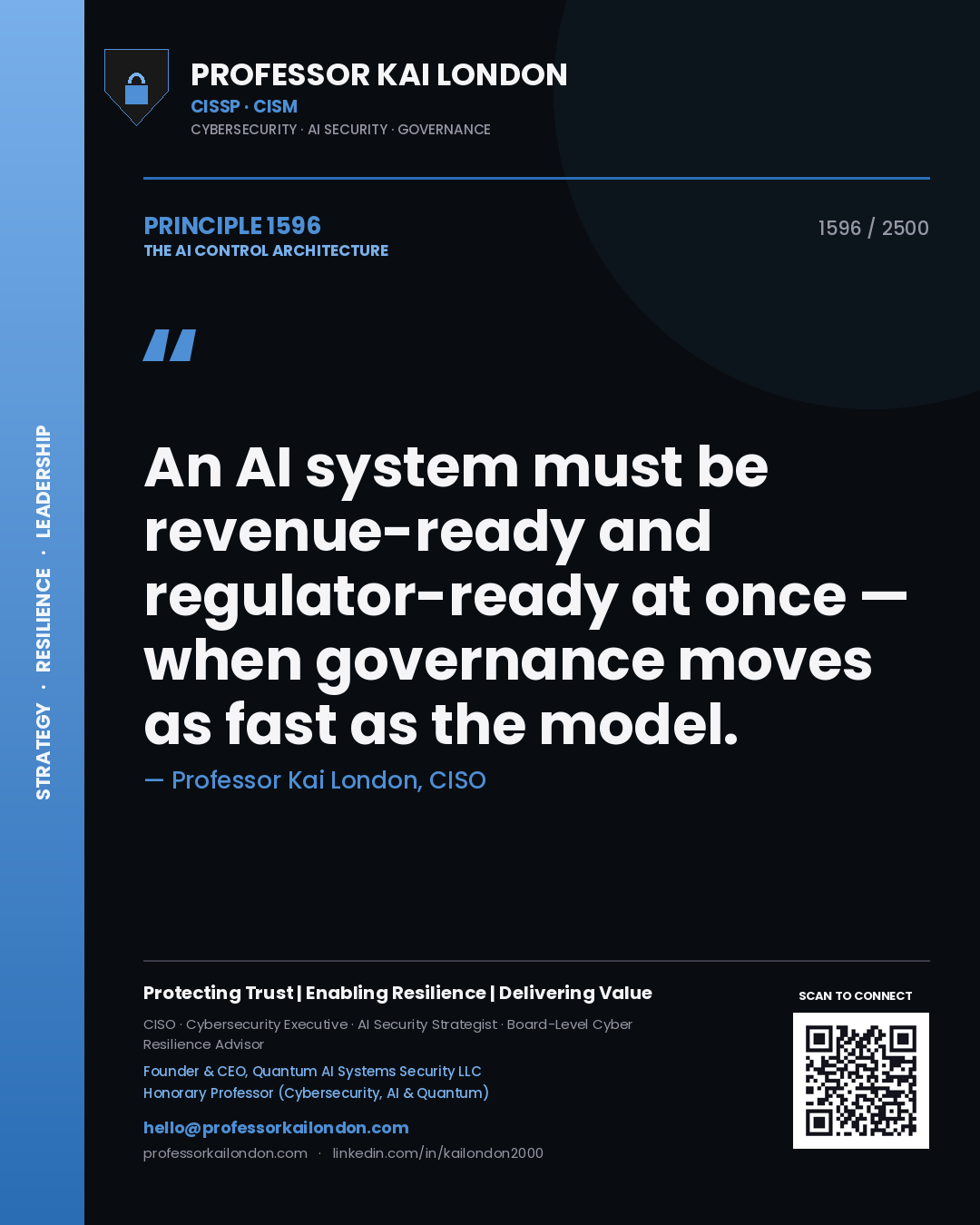 Professor Kai London principle 1596: An AI system must be revenue-ready and regulator-ready at once — when governance moves as fast as the model.
