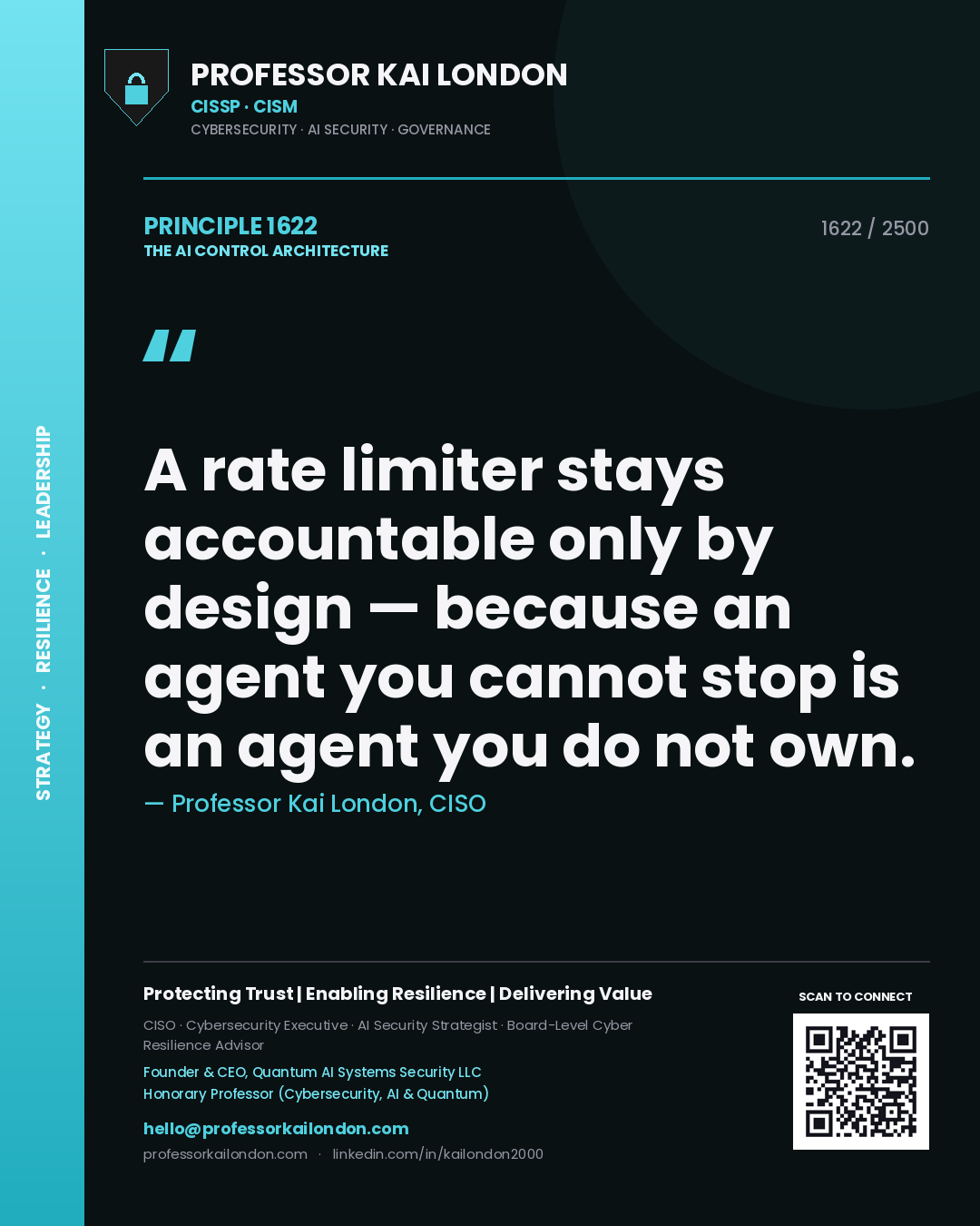 Professor Kai London principle 1622: A rate limiter stays accountable only by design — because an agent you cannot stop is an agent you do not own.