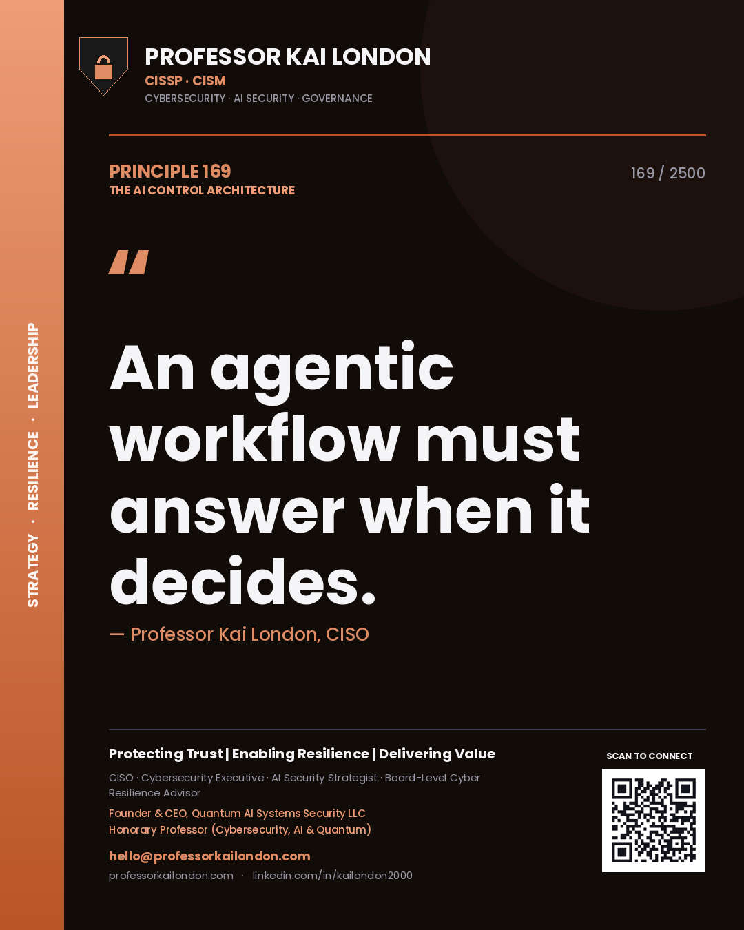 Professor Kai London principle 169: An agentic workflow must answer when it decides.