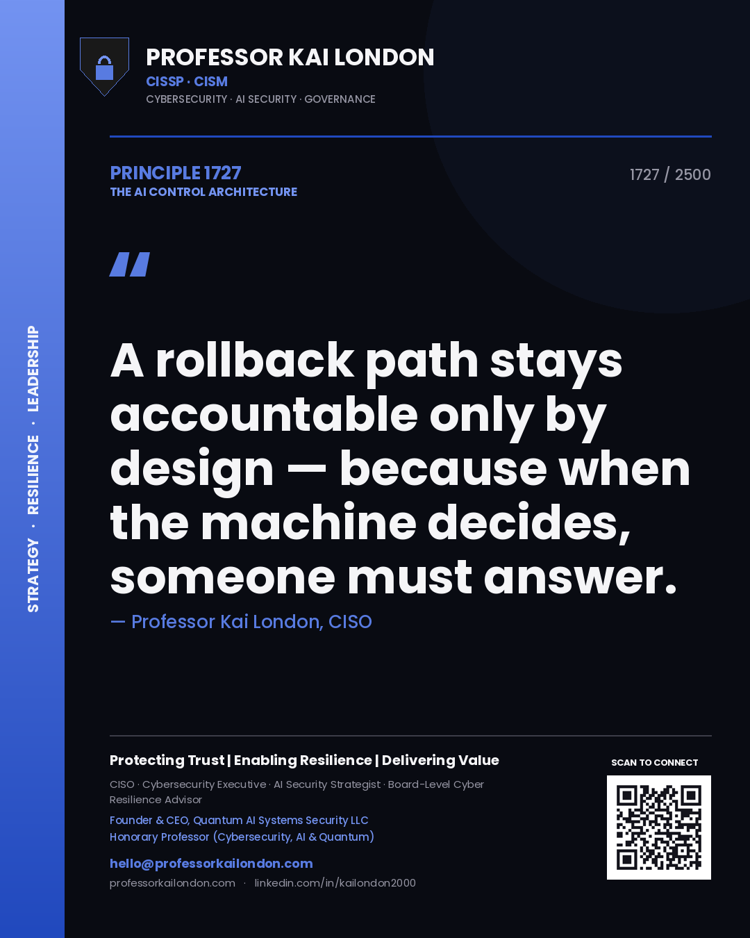 Professor Kai London principle 1727: A rollback path stays accountable only by design — because when the machine decides, someone must answer.