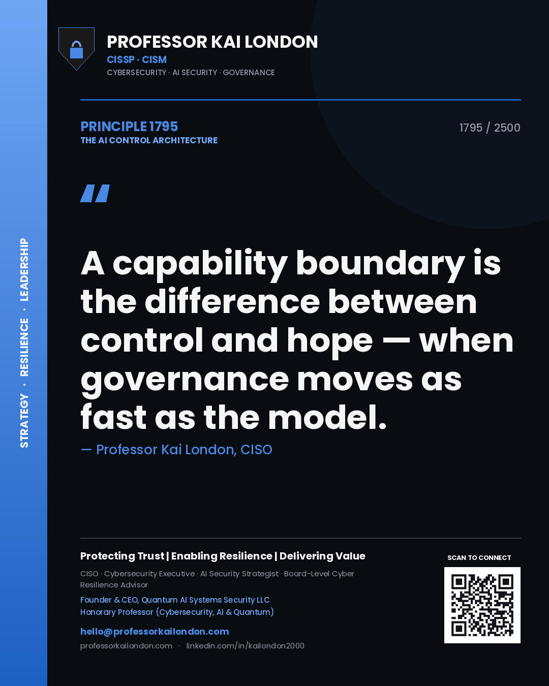 Professor Kai London principle 1795: A capability boundary is the difference between control and hope — when governance moves as fast as the model.