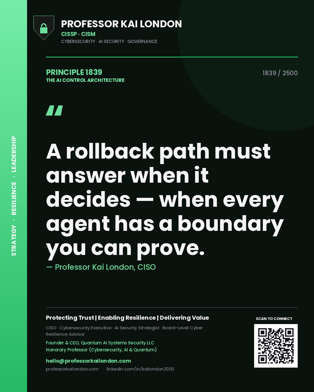 Professor Kai London principle 1839: A rollback path must answer when it decides — when every agent has a boundary you can prove.