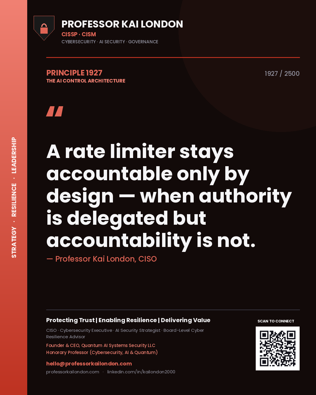 Professor Kai London principle 1927: A rate limiter stays accountable only by design — when authority is delegated but accountability is not.