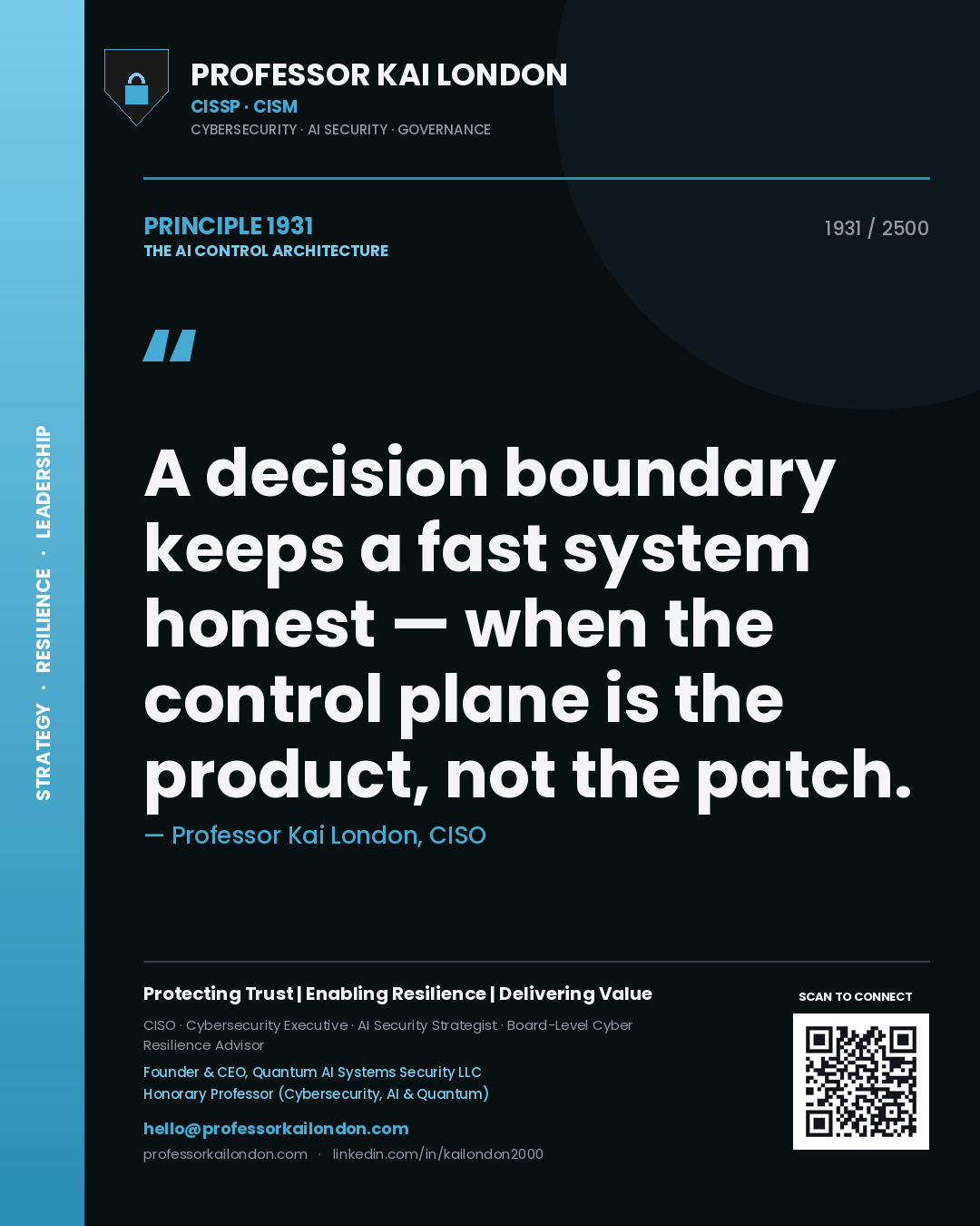 Professor Kai London principle 1931: A decision boundary keeps a fast system honest — when the control plane is the product, not the patch.