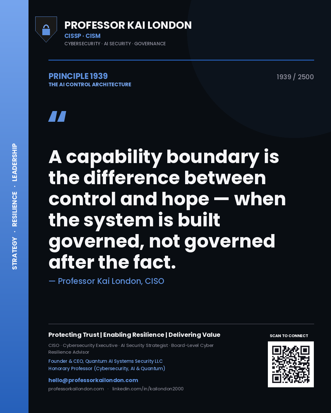 Professor Kai London principle 1939: A capability boundary is the difference between control and hope — when the system is built governed, not governed after the fact.