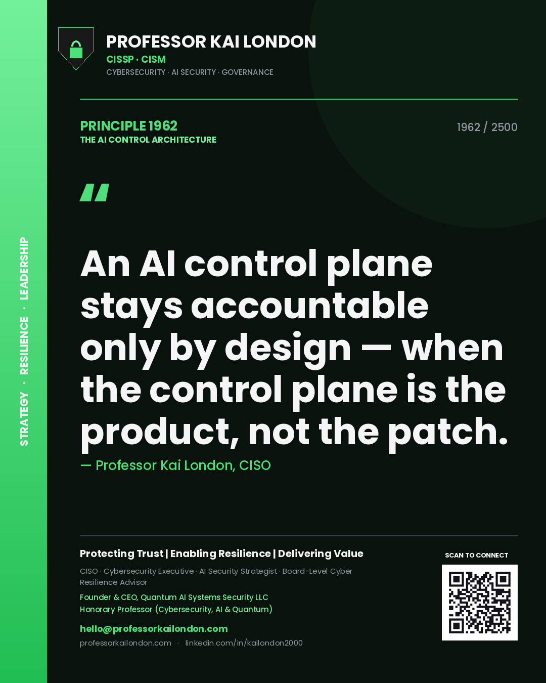 Professor Kai London principle 1962: An AI control plane stays accountable only by design — when the control plane is the product, not the patch.