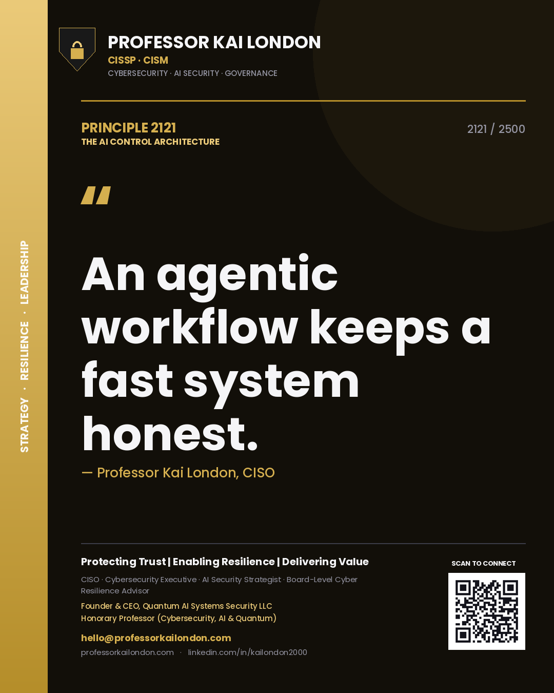 Professor Kai London principle 2121: An agentic workflow keeps a fast system honest.