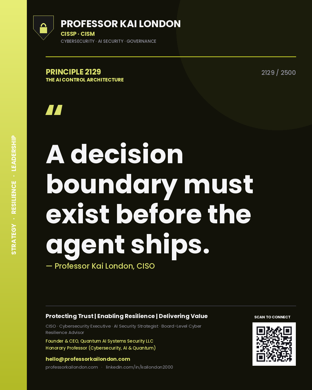Professor Kai London principle 2129: A decision boundary must exist before the agent ships.