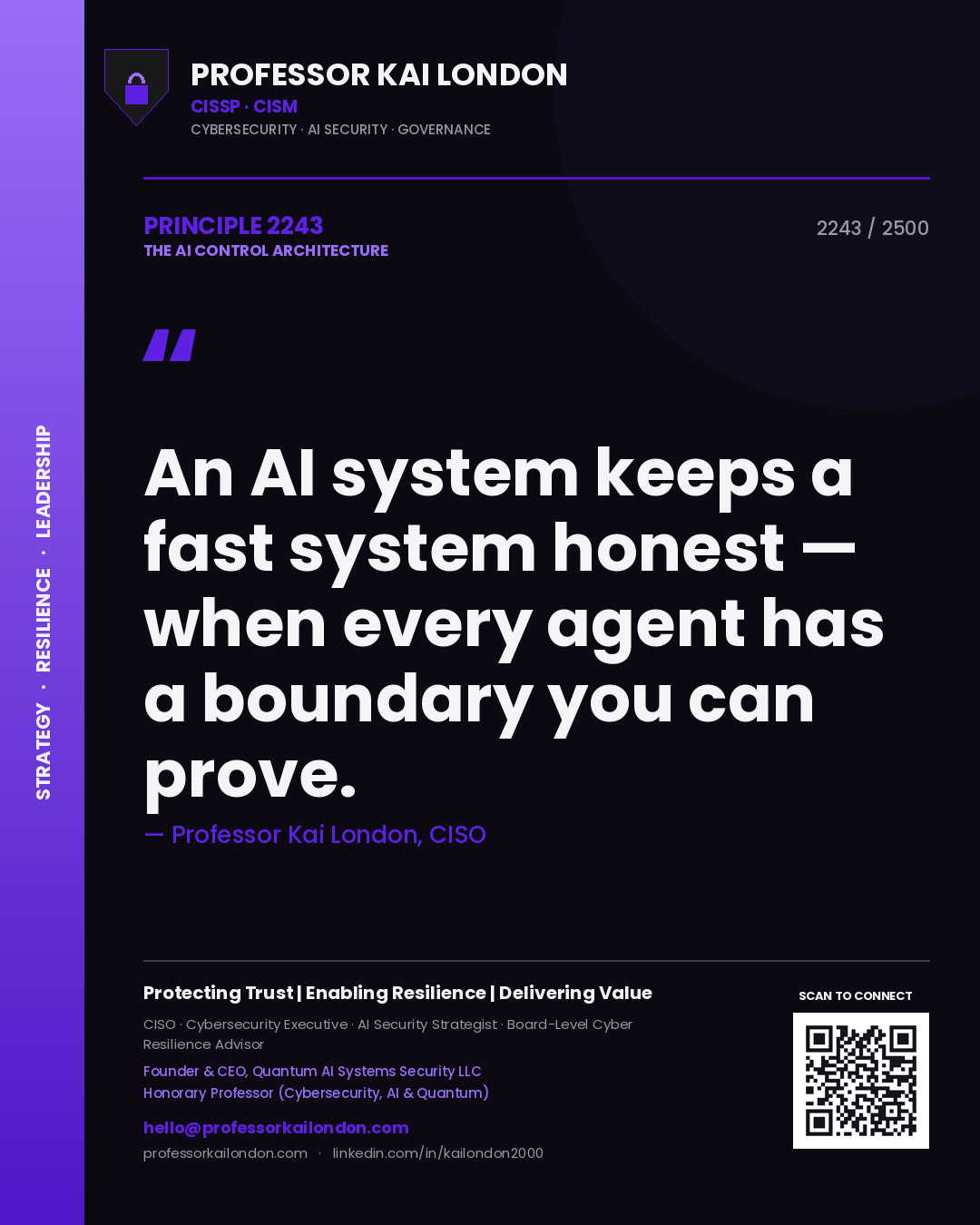 Professor Kai London principle 2243: An AI system keeps a fast system honest — when every agent has a boundary you can prove.