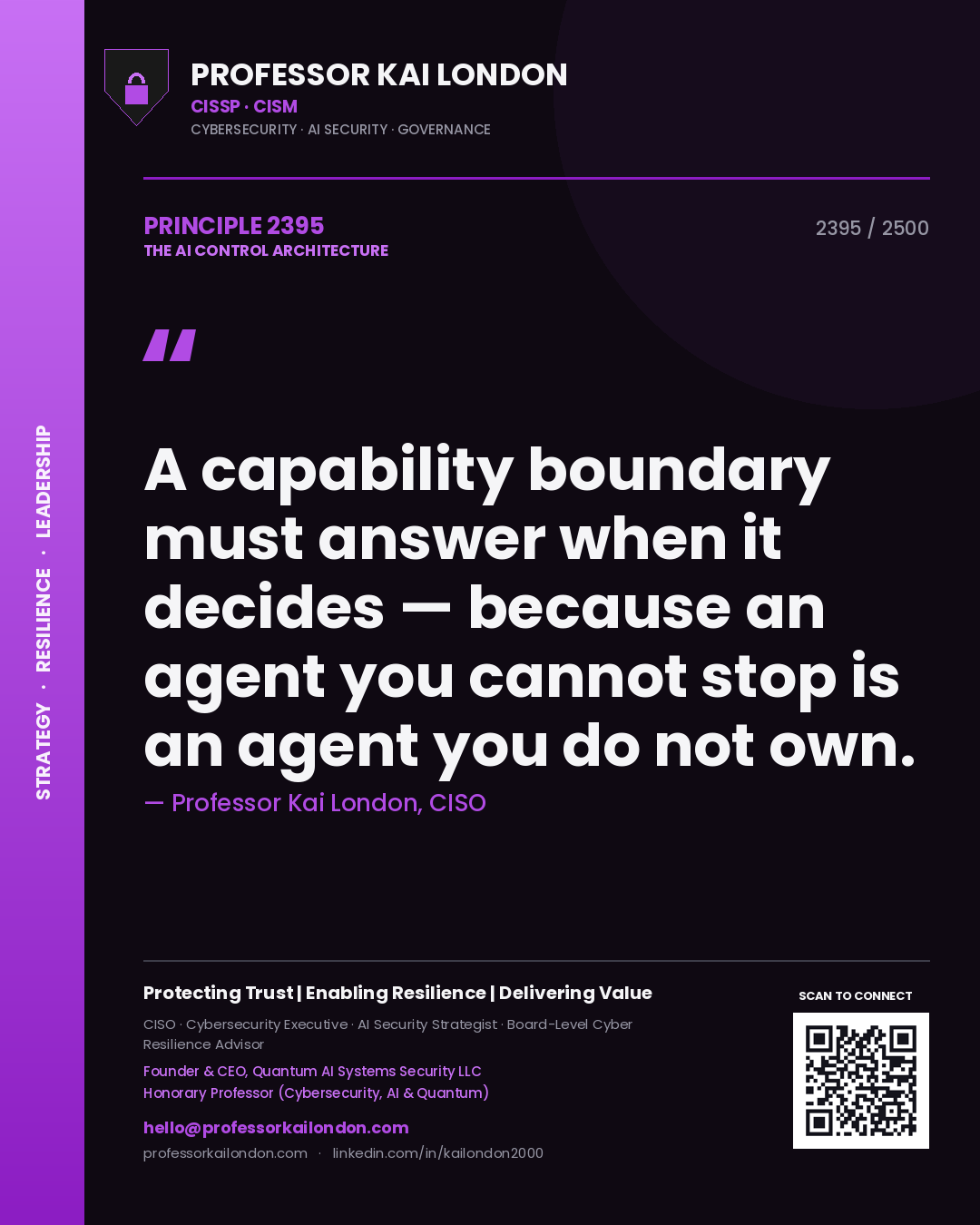Professor Kai London principle 2395: A capability boundary must answer when it decides — because an agent you cannot stop is an agent you do not own.