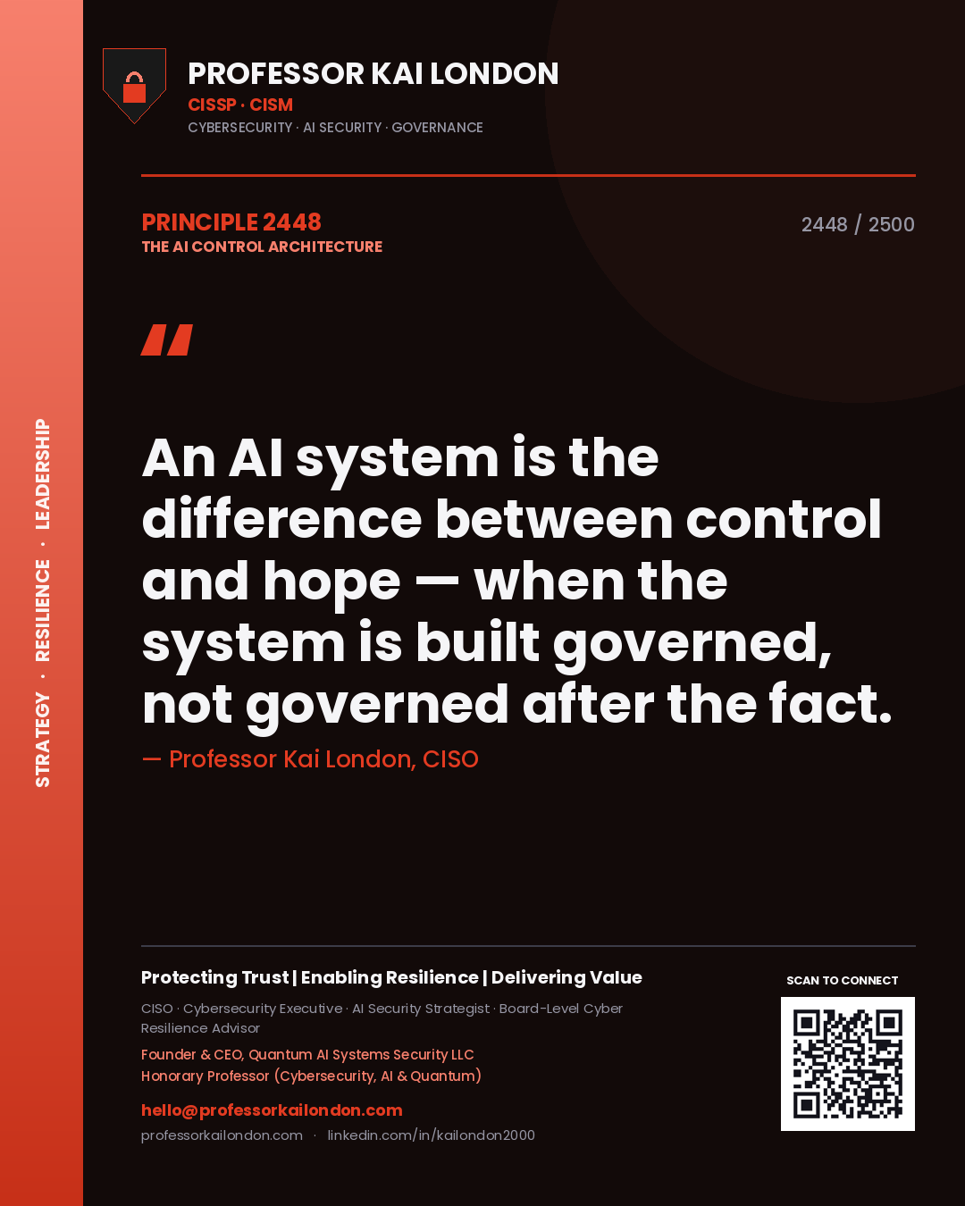 Professor Kai London principle 2448: An AI system is the difference between control and hope — when the system is built governed, not governed after the fact.