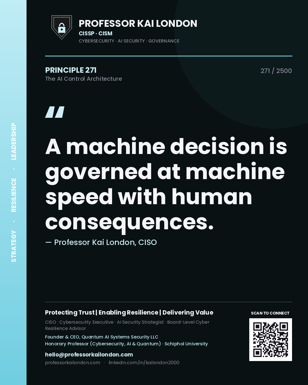 Professor Kai London principle 271: A machine decision is governed at machine speed with human consequences.