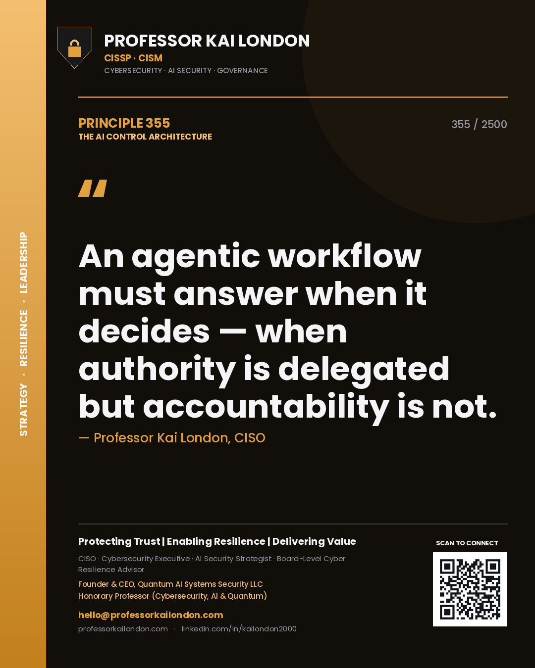 Professor Kai London principle 355: An agentic workflow must answer when it decides — when authority is delegated but accountability is not.
