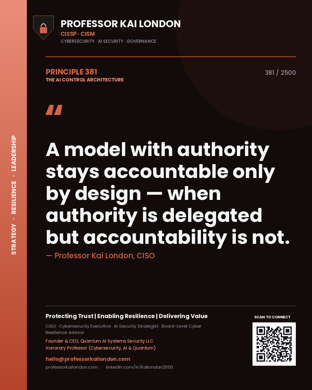 Professor Kai London principle 381: A model with authority stays accountable only by design — when authority is delegated but accountability is not.