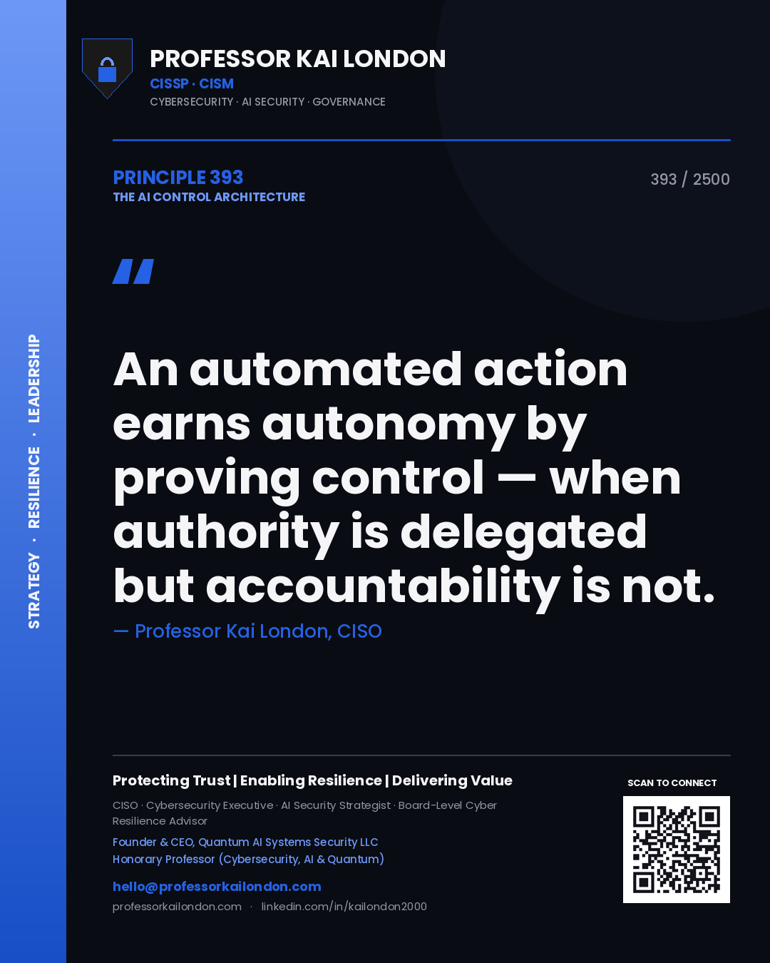 Professor Kai London principle 393: An automated action earns autonomy by proving control — when authority is delegated but accountability is not.