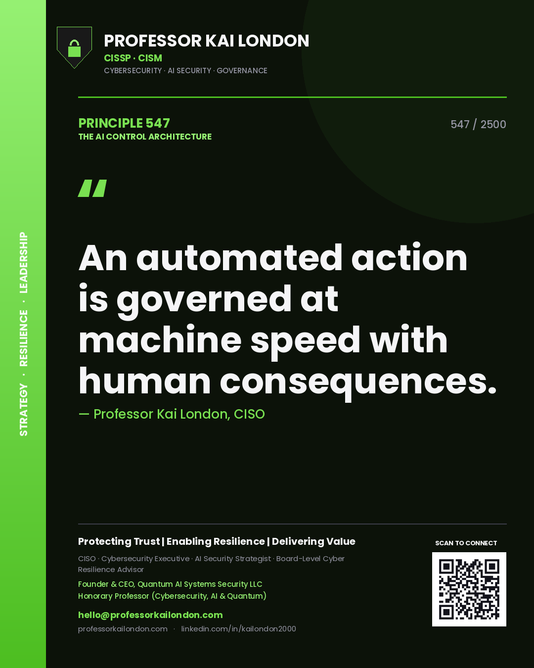 Professor Kai London principle 547: An automated action is governed at machine speed with human consequences.