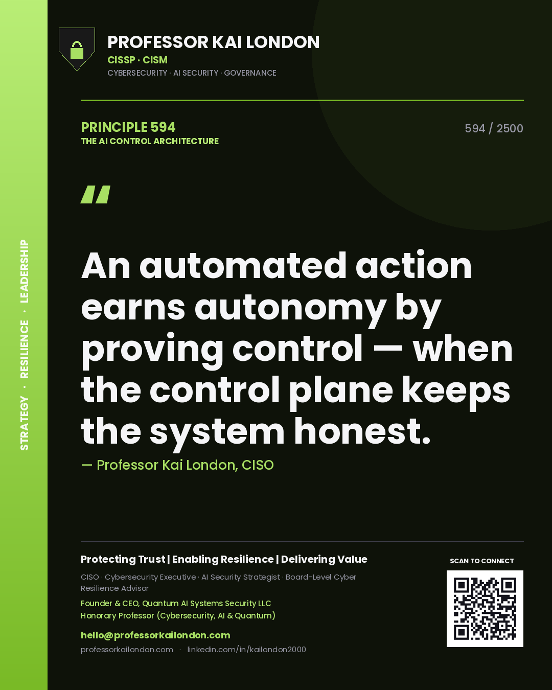 Professor Kai London principle 594: An automated action earns autonomy by proving control — when the control plane keeps the system honest.