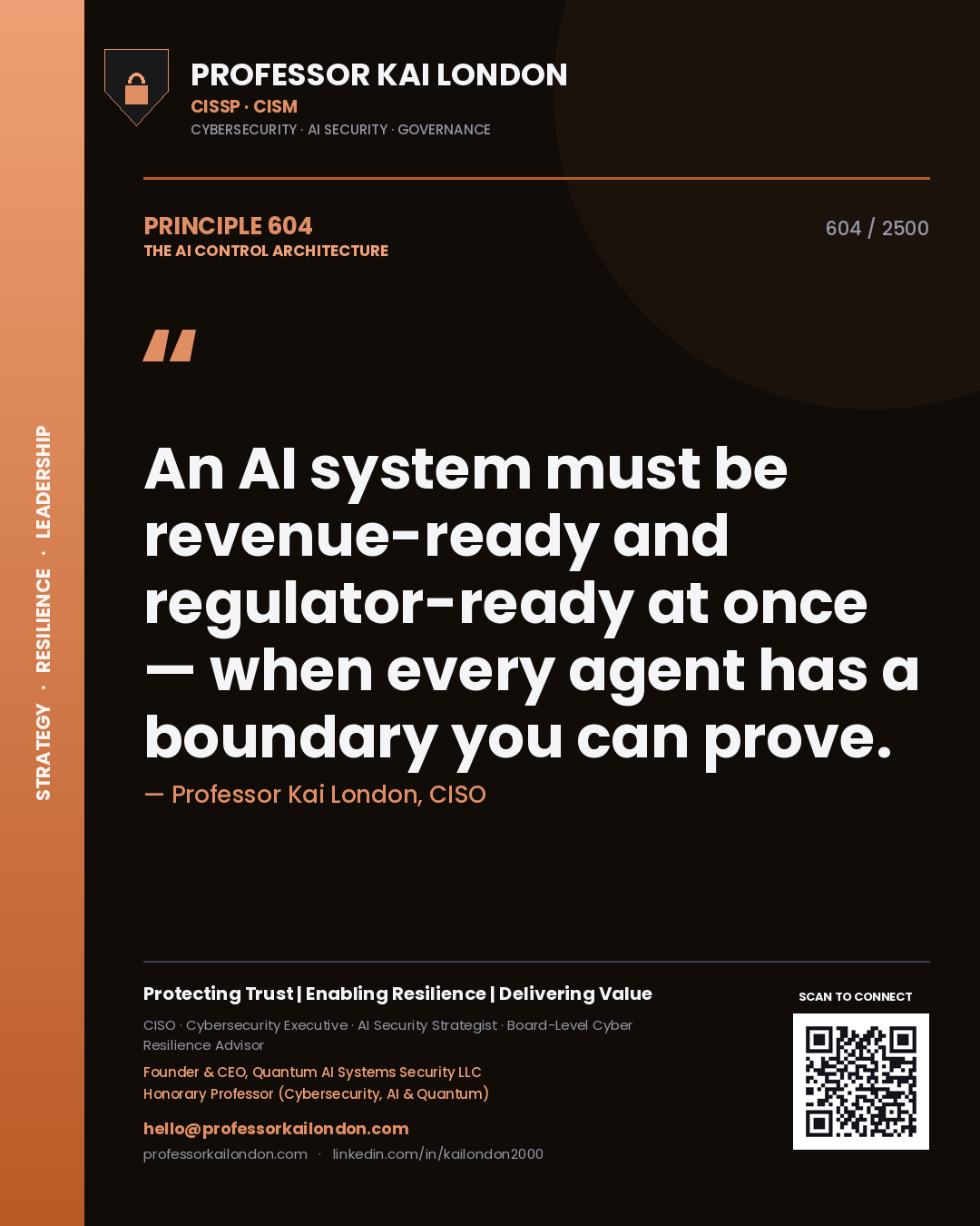 Professor Kai London principle 604: An AI system must be revenue-ready and regulator-ready at once — when every agent has a boundary you can prove.