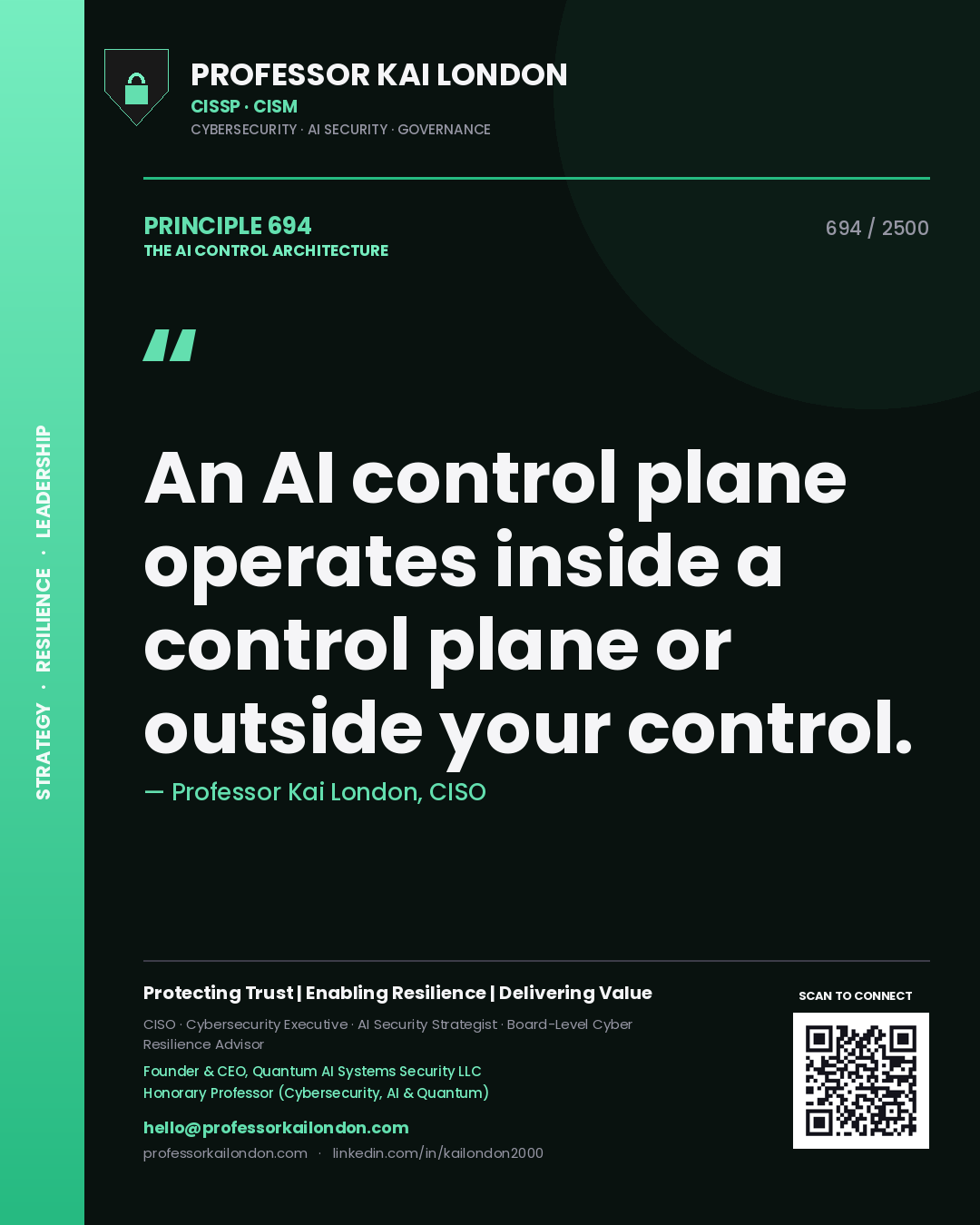 Professor Kai London principle 694: An AI control plane operates inside a control plane or outside your control.