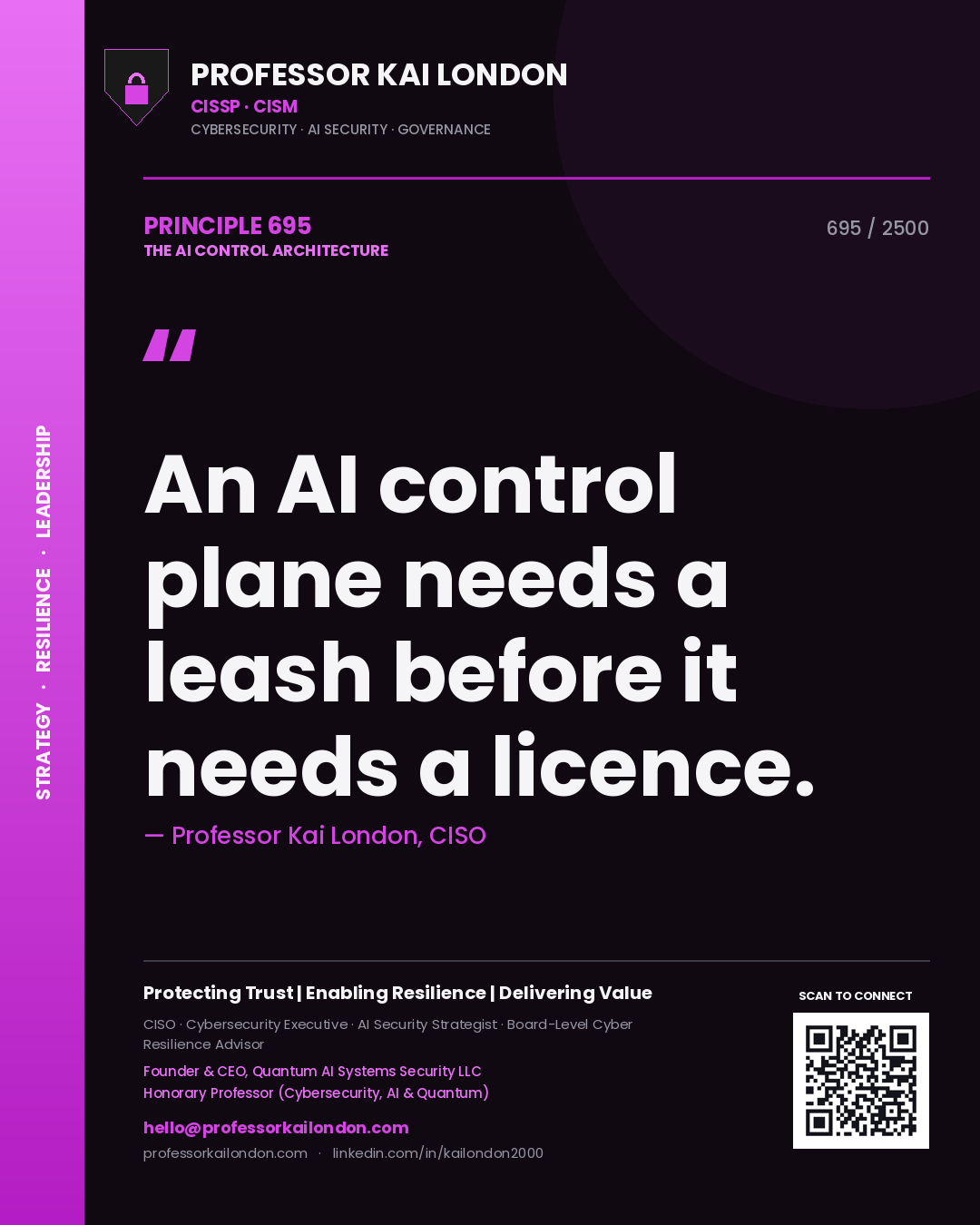 Professor Kai London principle 695: An AI control plane needs a leash before it needs a licence.