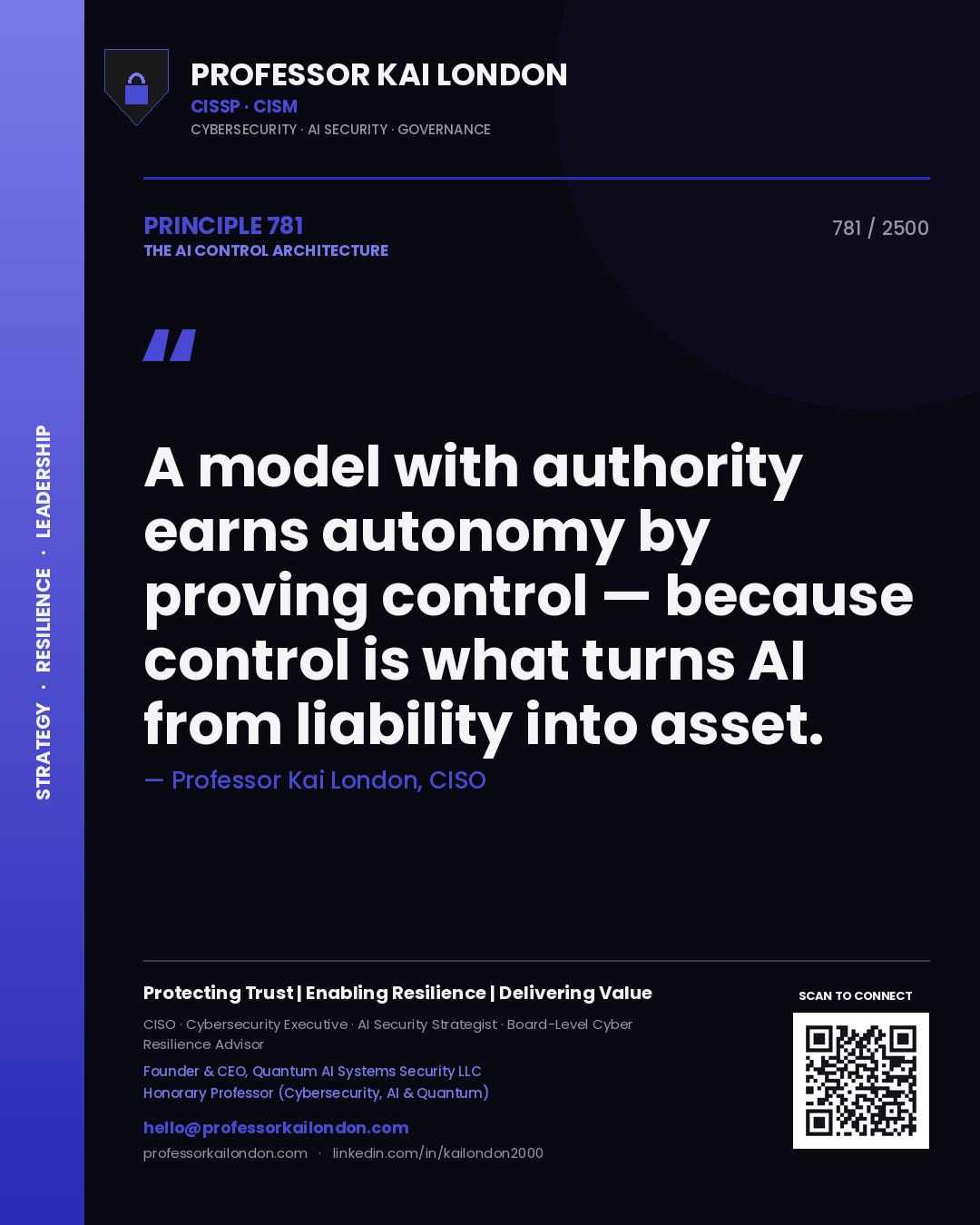 Professor Kai London principle 781: A model with authority earns autonomy by proving control — because control is what turns AI from liability into asset.