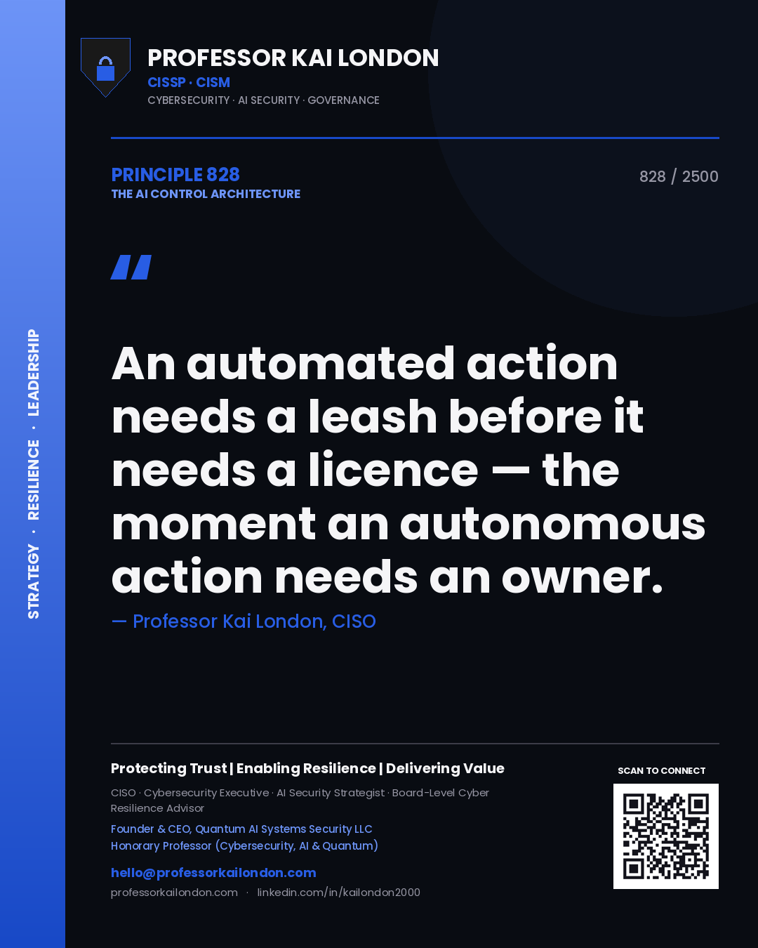 Professor Kai London principle 828: An automated action needs a leash before it needs a licence — the moment an autonomous action needs an owner.
