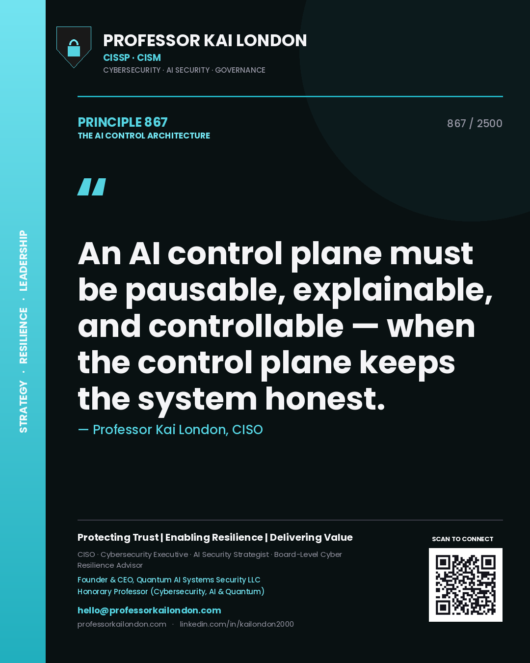 Professor Kai London principle 867: An AI control plane must be pausable, explainable, and controllable — when the control plane keeps the system honest.