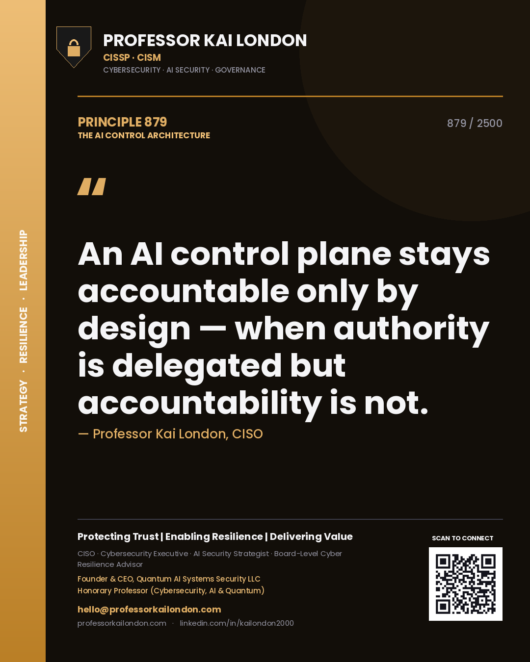 Professor Kai London principle 879: An AI control plane stays accountable only by design — when authority is delegated but accountability is not.