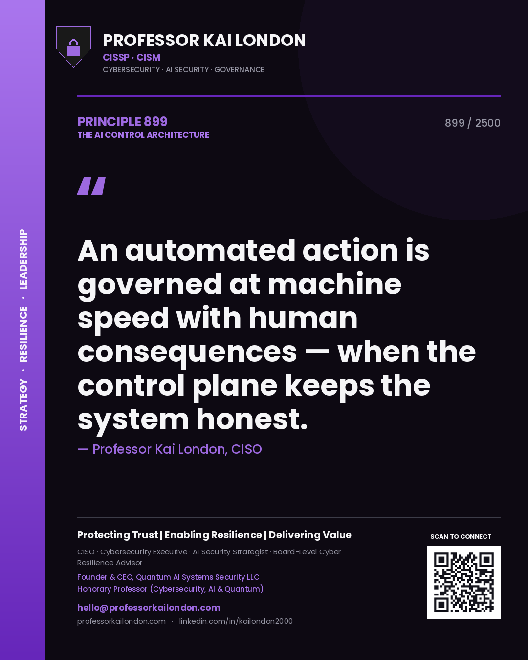 Professor Kai London principle 899: An automated action is governed at machine speed with human consequences — when the control plane keeps the system honest.